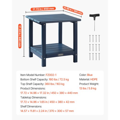 Outdoor Side Table 2-Tier Indoor HDPE Side Table, Blue | EU