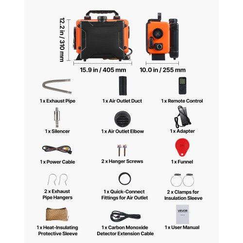 Dieselvärmare, 8KW, DC 12V/24V, Allt-i-ett Bärbar Dieselluftvärmare med Fjärrkontroll och LCD-skärm, Snabb Uppvärmning Låg Tystnad, 4,5 L Bränsletank för Lastbilar, Skåpbilar, Husbilar, Campers och Garage | EU