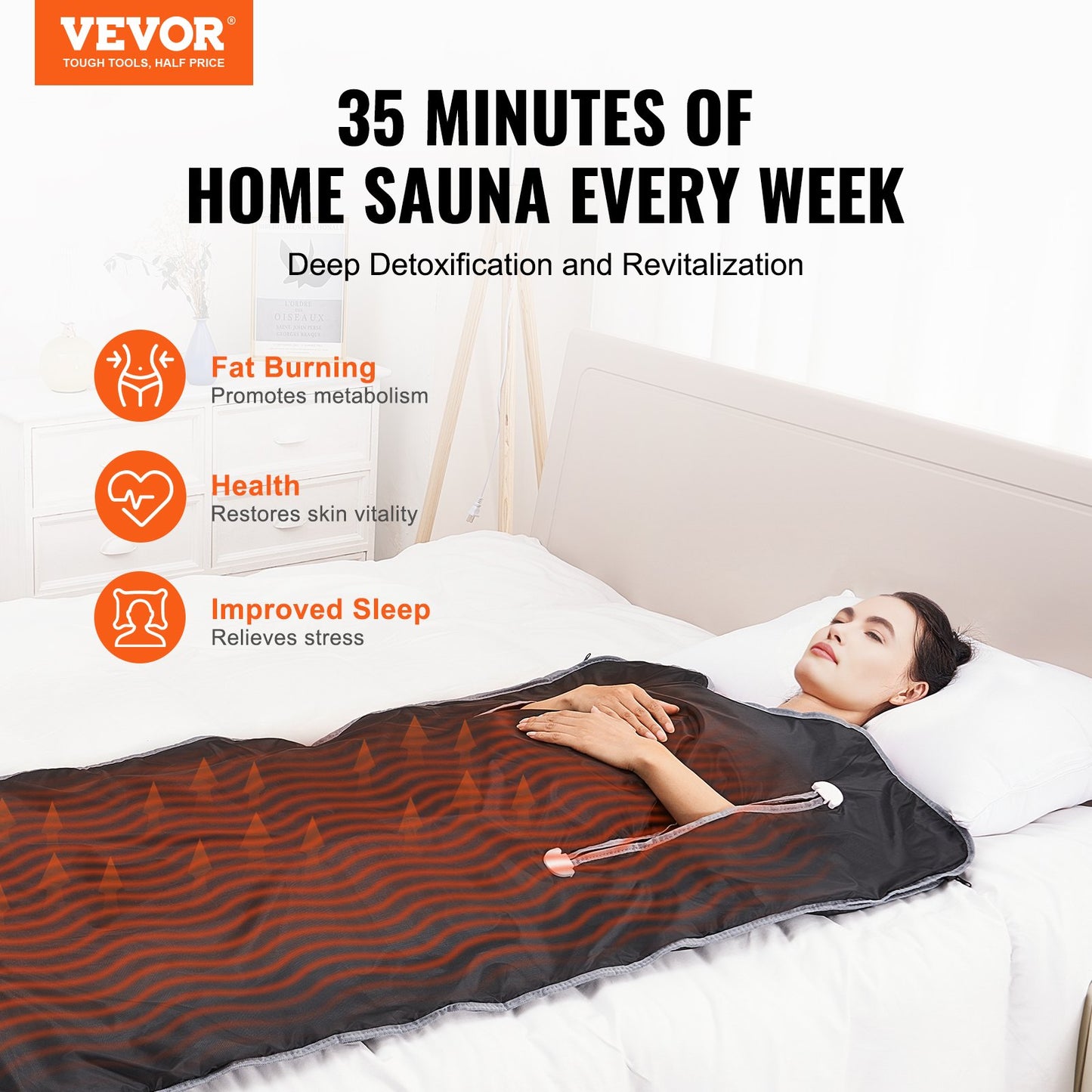Sauna Blanket Far Infrared Heating with Armhole for Detox Oxford 71x31in
