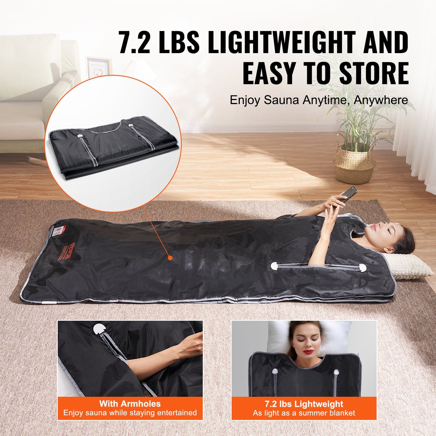 Sauna Blanket Far Infrared Heating with Armhole for Detox Oxford 71x31in