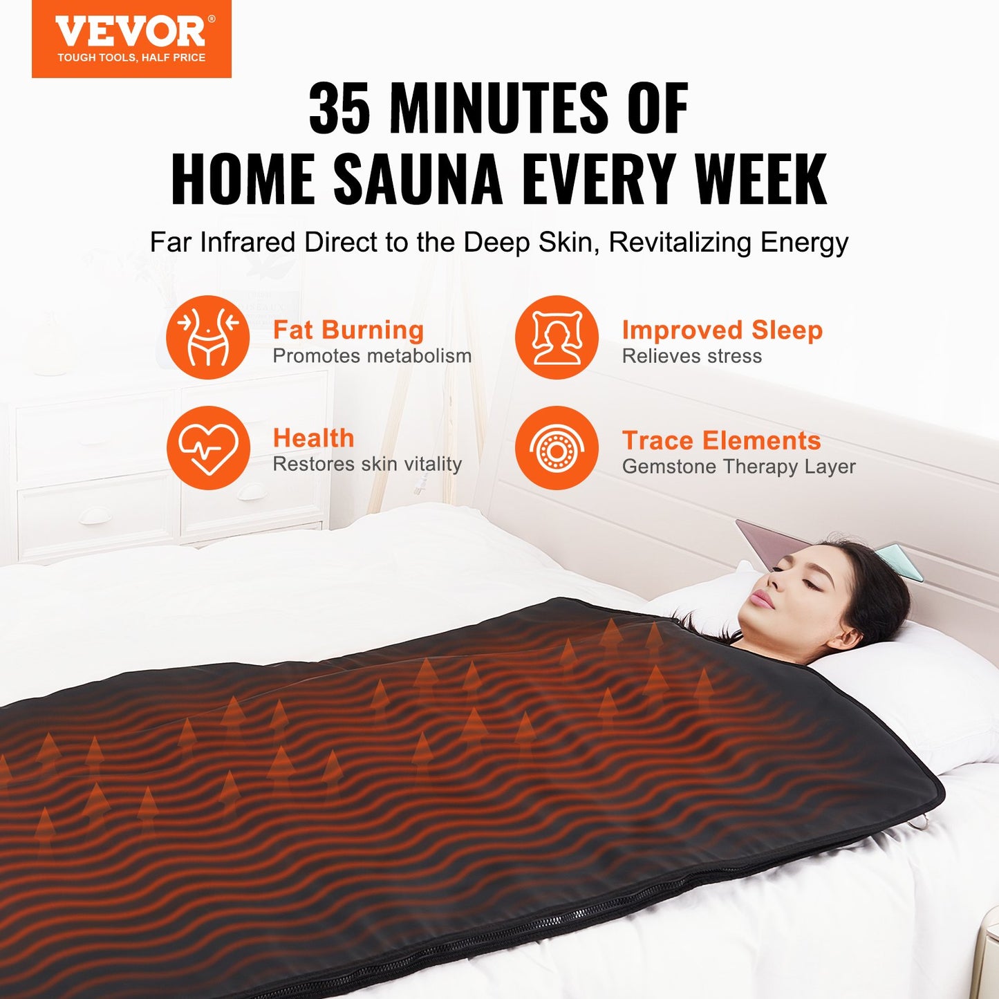 Sauna Blanket Far Infrared Heating with Therapy Stones for Detox 75x35in
