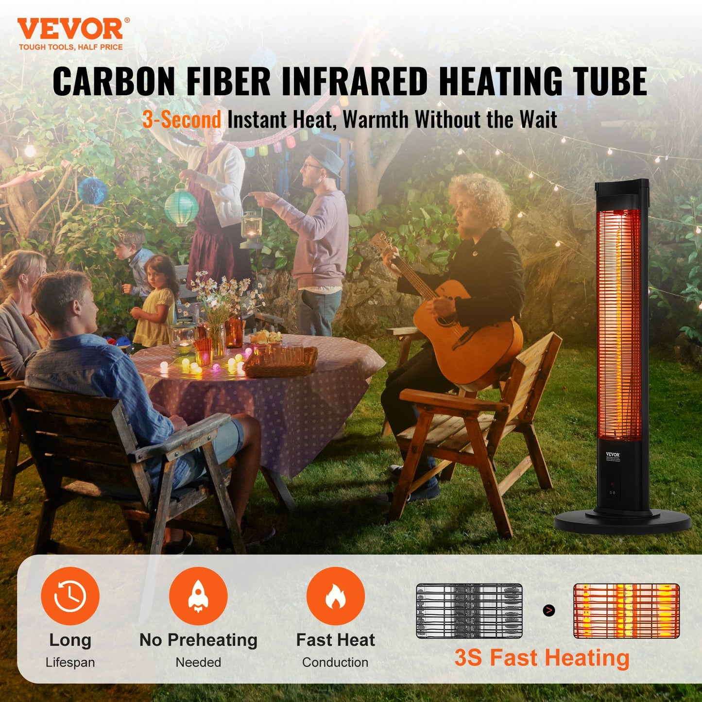 Infraröd värmare 2000W elektrisk rymdvärmare fjärrkontroll 3 hastigheter timer