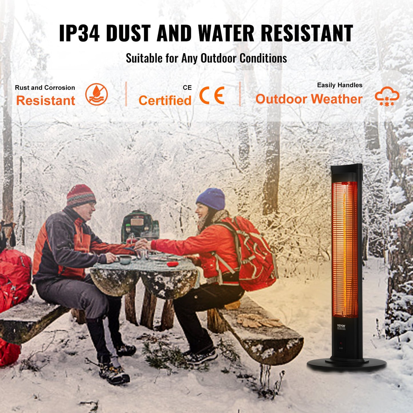 Infraröd värmare 2000W elektrisk rymdvärmare fjärrkontroll 3 hastigheter timer