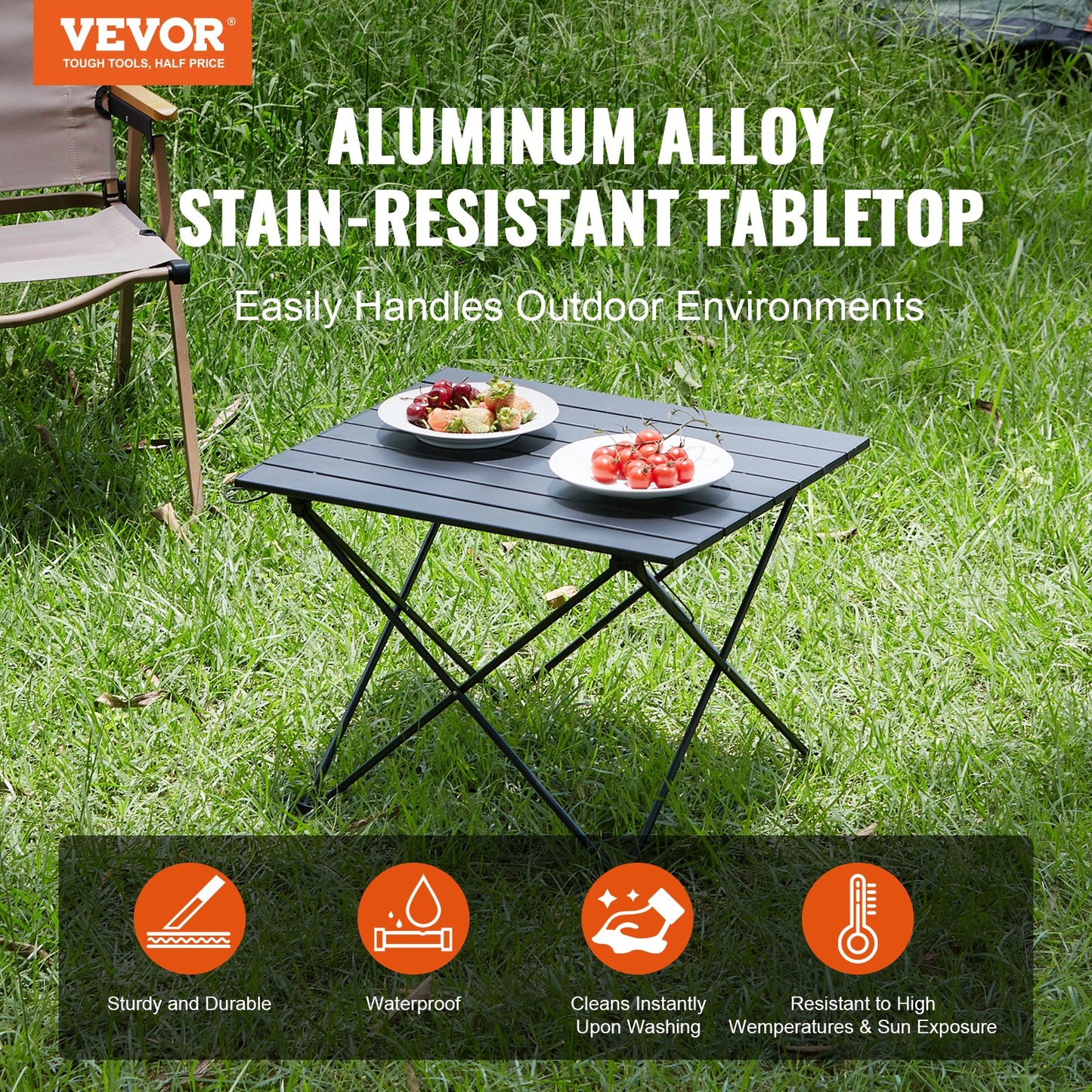 Klappbarer Campingtisch, tragbarer Beistelltisch für den Außenbereich, leichter Klapptisch, ultrakompakter Arbeitstisch aus Aluminiumlegierung mit Tragetasche, zum Kochen, Strand, Picknick, Reisen, 22,2 x 15,9 Zoll, Schwarz