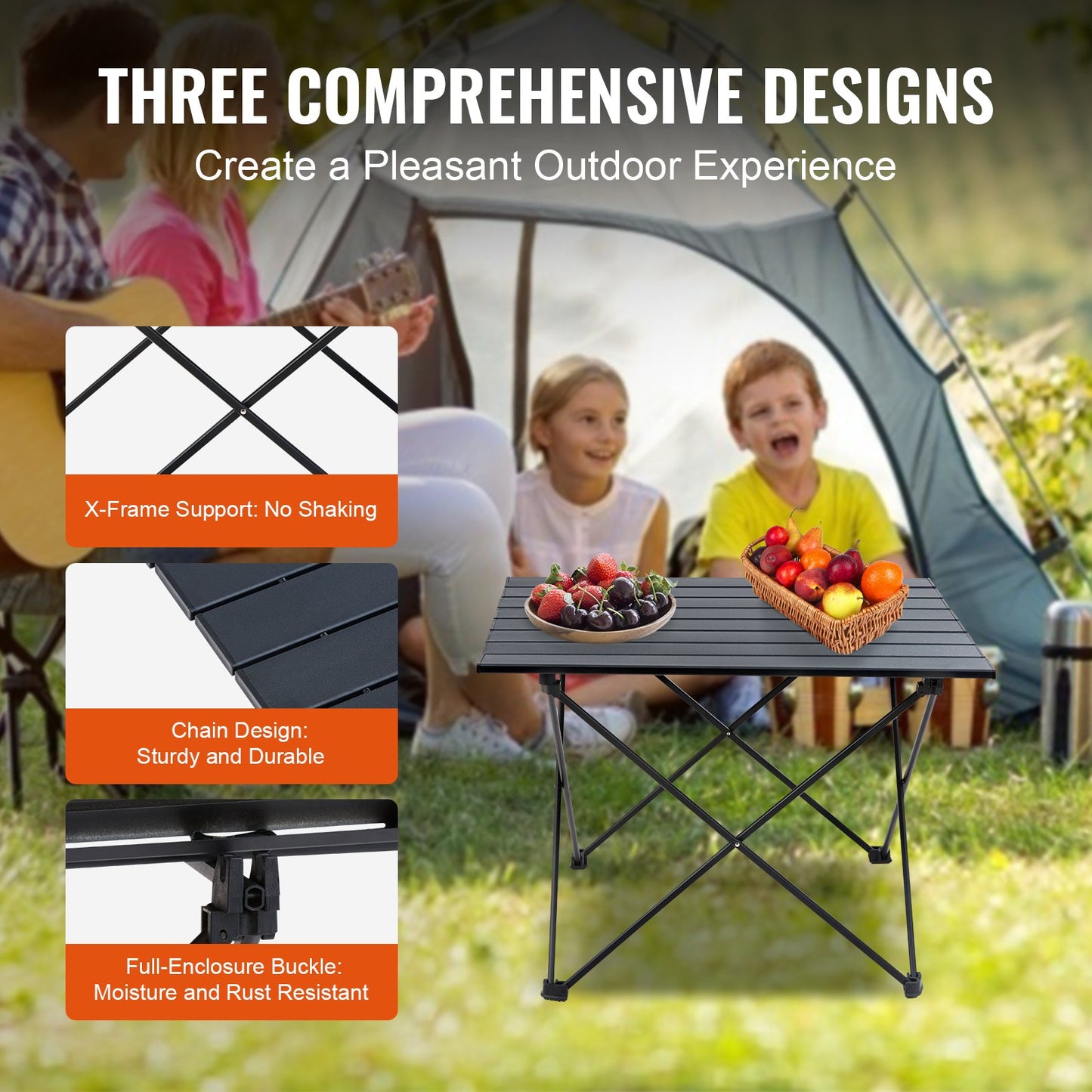 Klappbarer Campingtisch, tragbarer Beistelltisch für den Außenbereich, leichter Klapptisch, ultrakompakter Arbeitstisch aus Aluminiumlegierung mit Tragetasche, zum Kochen, Strand, Picknick, Reisen, 22,2 x 15,9 Zoll, Schwarz