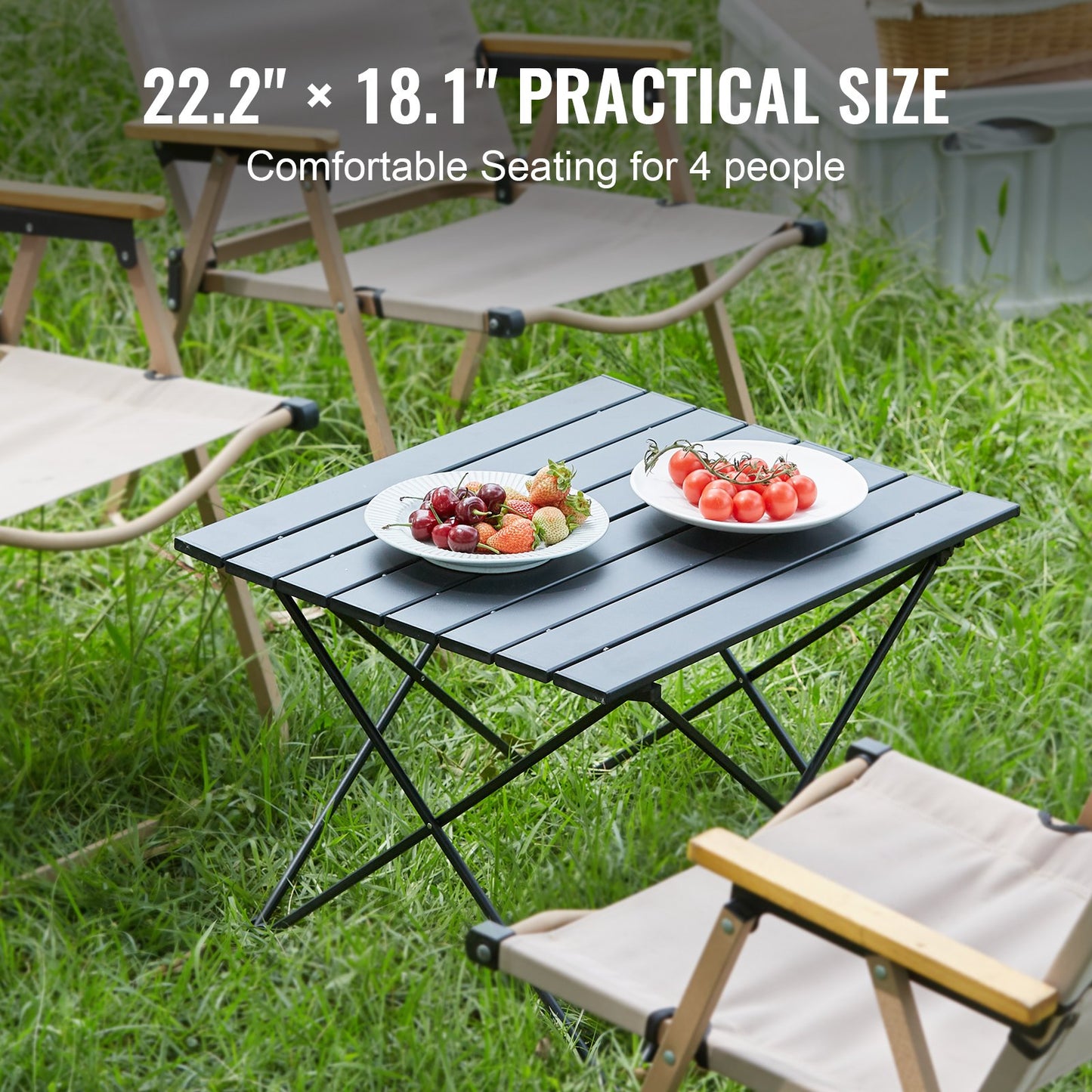 Klappbarer Campingtisch, tragbarer Beistelltisch für den Außenbereich, leichter Klapptisch, ultrakompakter Arbeitstisch aus Aluminiumlegierung mit Tragetasche, zum Kochen, Strand, Picknick, Reisen, 22,2 x 15,9 Zoll, Schwarz