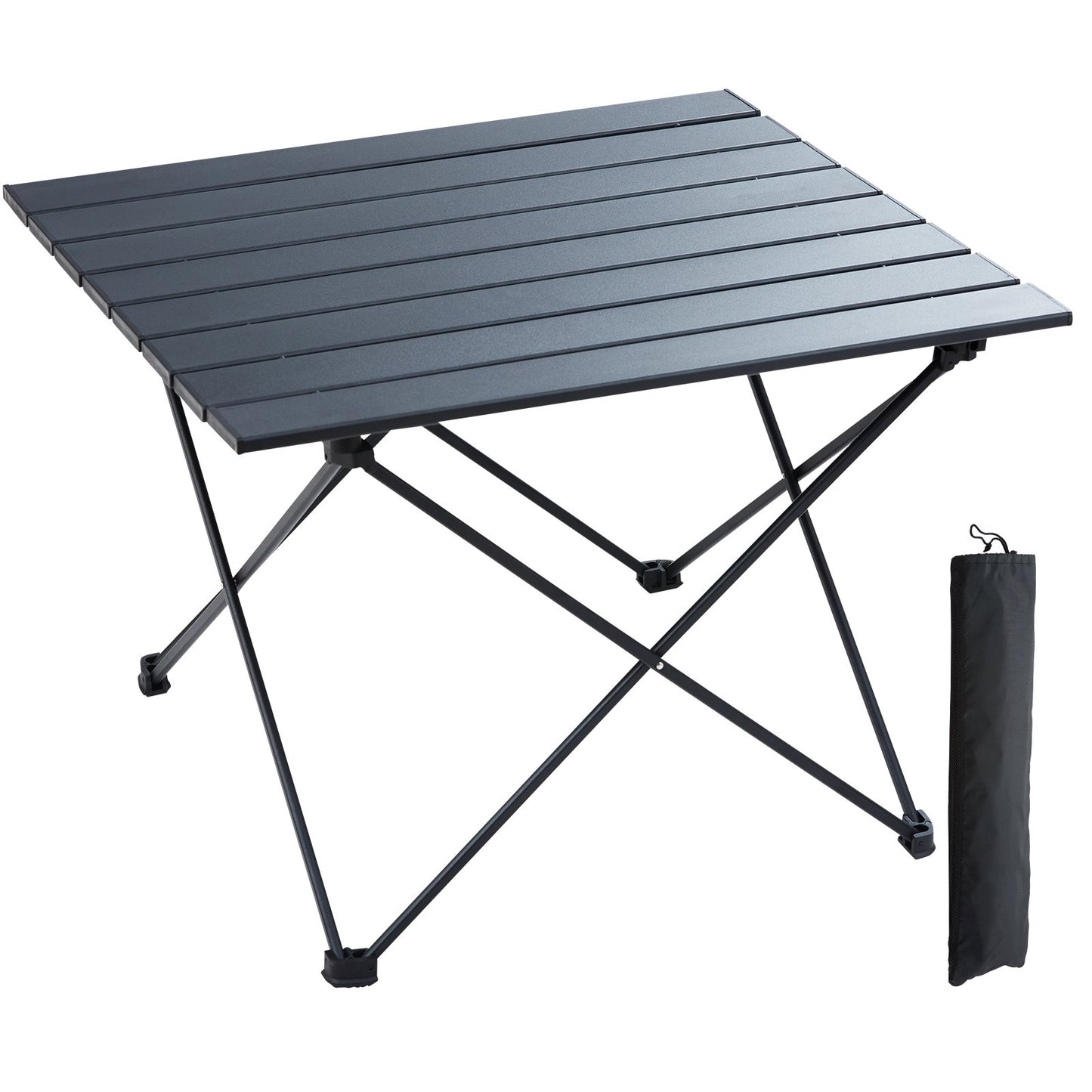 Klappbarer Campingtisch, tragbarer Beistelltisch für den Außenbereich, leichter Klapptisch, ultrakompakter Arbeitstisch aus Aluminiumlegierung mit Tragetasche, zum Kochen, Strand, Picknick, Reisen, 22,2 x 15,9 Zoll, Schwarz