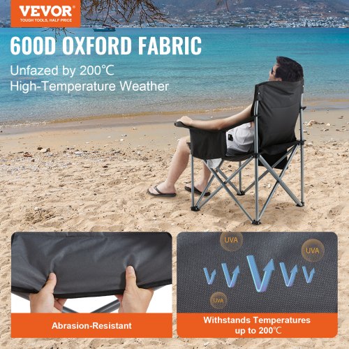 Camping hopfällbar stol för vuxna, bärbar Heavy Duty Outdoor Quad Kuddfodrade fåtöljer med sidofickor, mugghållare och kylväska för strand, gräsmatta, picknick, fiske, backpacking, svart | EU