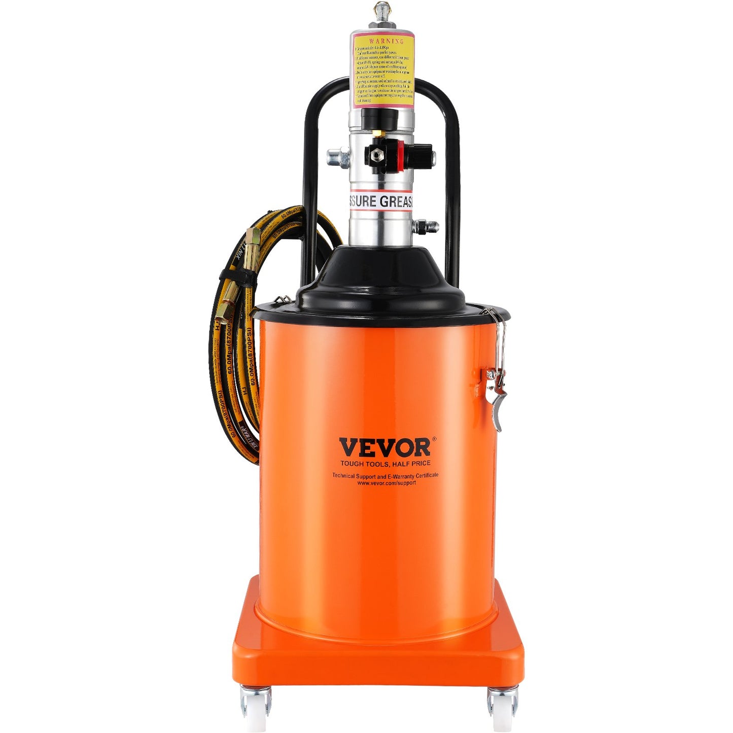 Fettpump, 5 gallon 20L, luftdriven fettpump med 13 fot högtrycksslang och fettspruta, pneumatisk smörjhinkpump med hjul, bärbar smörjfettspump 50:1 tryckförhållande
