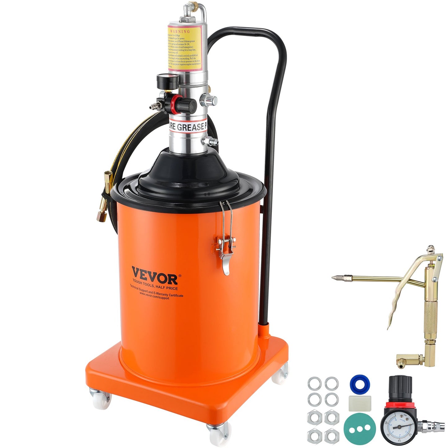 Fettpump, 5 gallon 20L, luftdriven fettpump med 13 fot högtrycksslang och fettspruta, pneumatisk smörjhinkpump med hjul, bärbar smörjfettspump 50:1 tryckförhållande