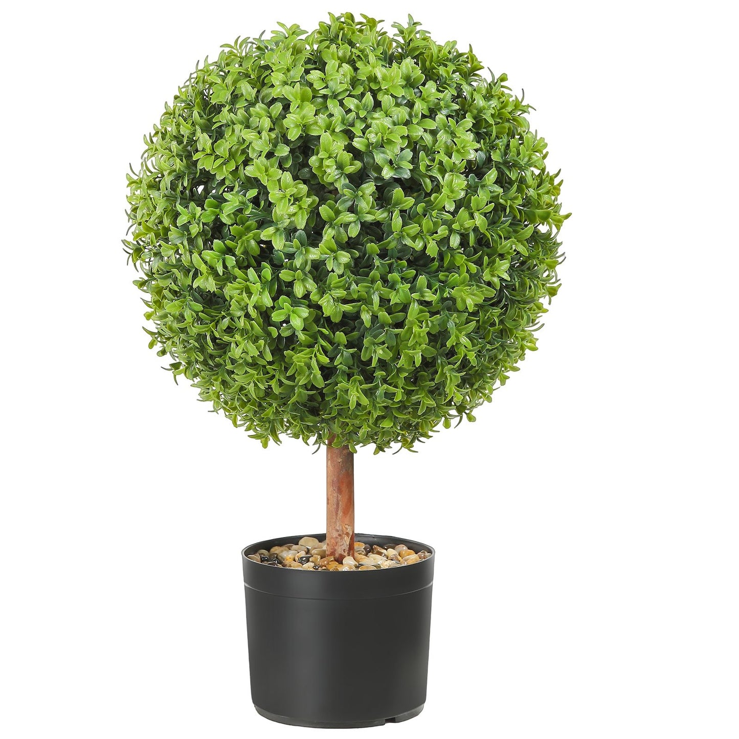Konstgjorda topiaries buxbomsträd, 24 tum höga (2 stycken), kulformade faux topiaries växt med planteringar, grön feaux planta med utbytbara löv och port för dekorativ inomhus/utomhus/trädgård