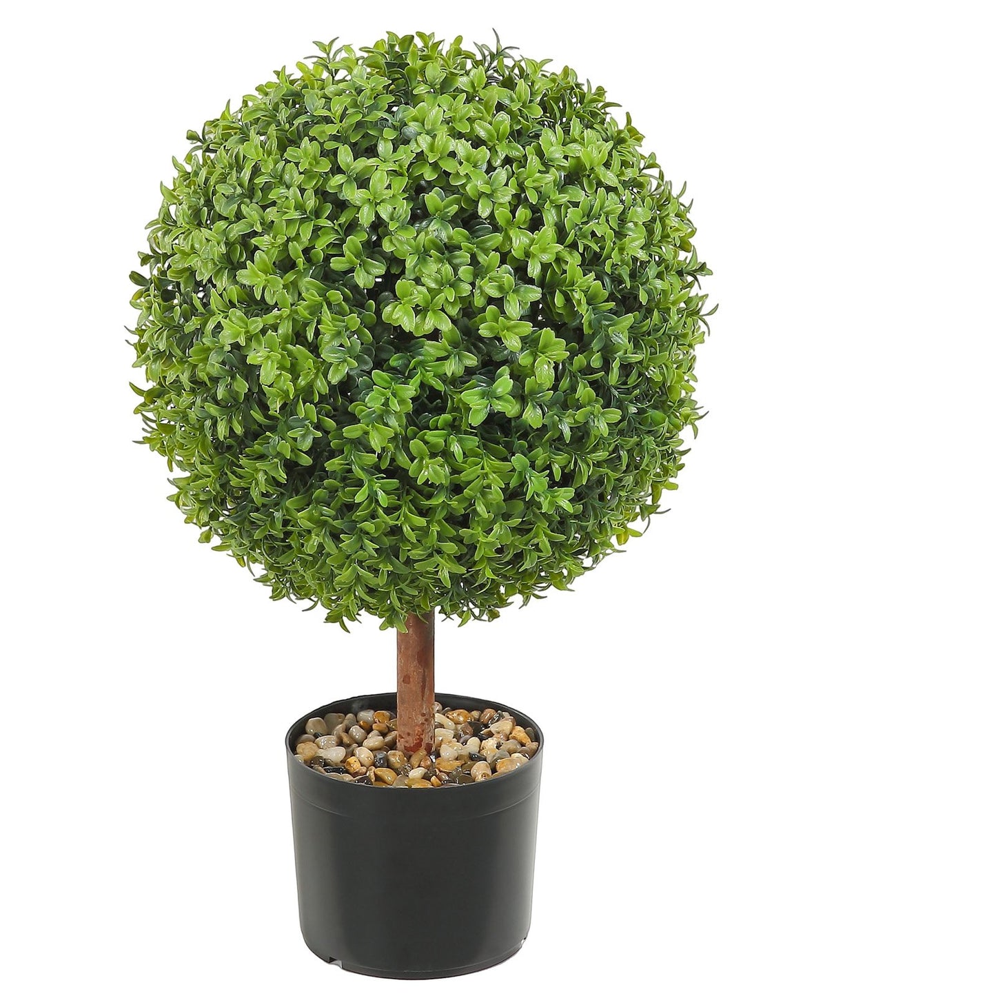 Konstgjorda topiaries buxbomsträd, 24 tum höga (2 stycken), kulformade faux topiaries växt med planteringar, grön feaux planta med utbytbara löv och port för dekorativ inomhus/utomhus/trädgård