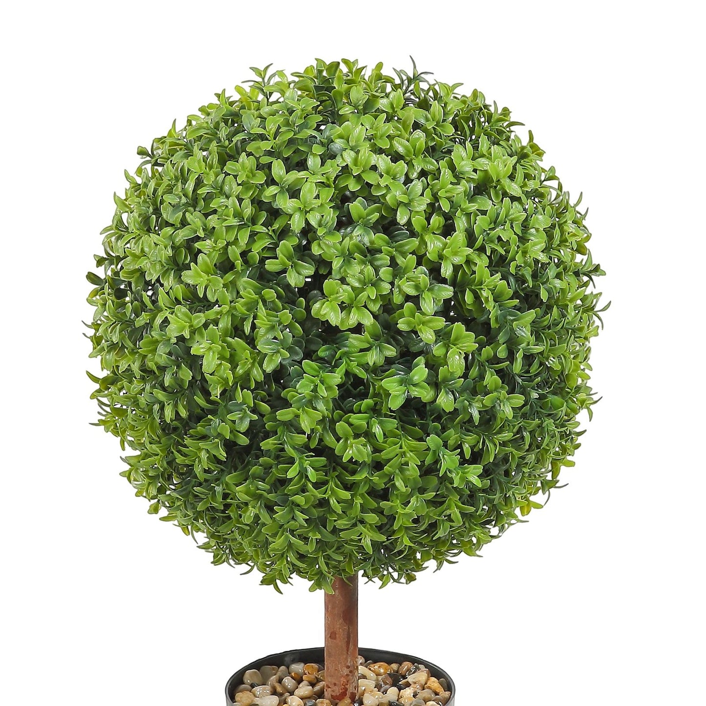 Konstgjorda topiaries buxbomsträd, 24 tum höga (2 stycken), kulformade faux topiaries växt med planteringar, grön feaux planta med utbytbara löv och port för dekorativ inomhus/utomhus/trädgård