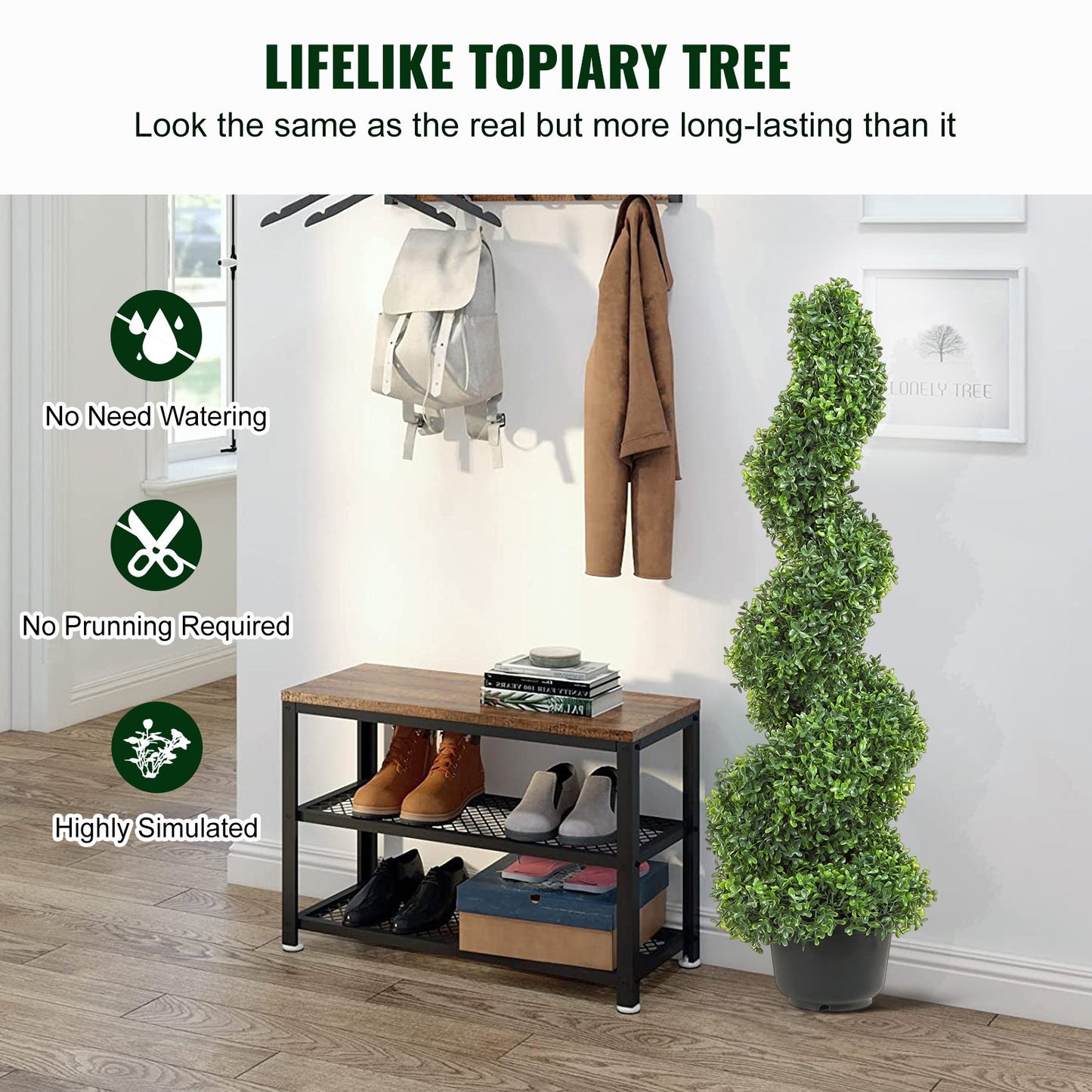 Artificial Topiaries Boxwood Trees, 3 Feet Tall (2 Pieces) Faux Topiaries Outdoor, Year-Round Green Feaux Plant with Replaceable Leaves for Indoor/Outdoor/Garden Decorative