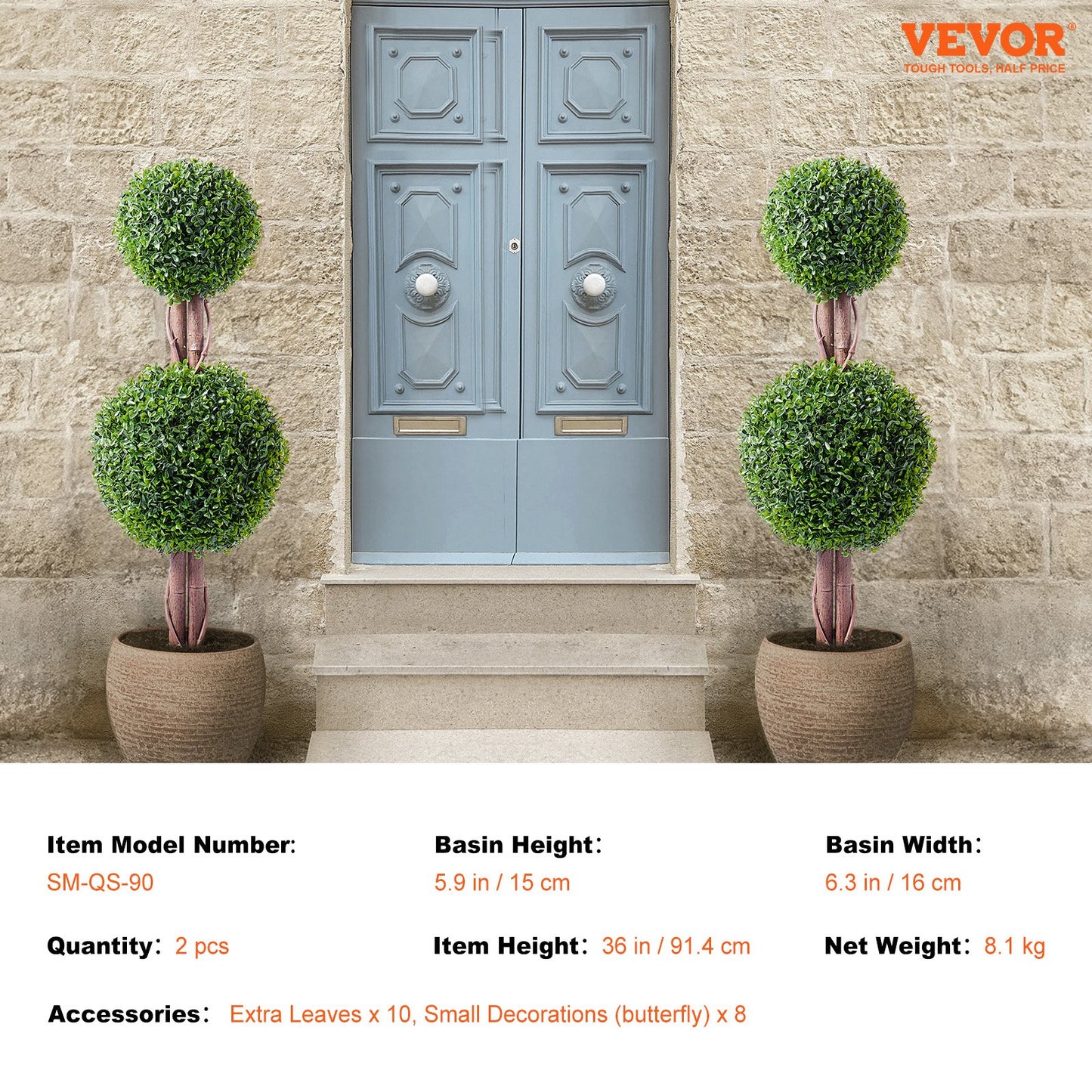 2-pack 3' konstgjord buxbom Topiary Tree Faux Plant UV-dekor inom/utomhus