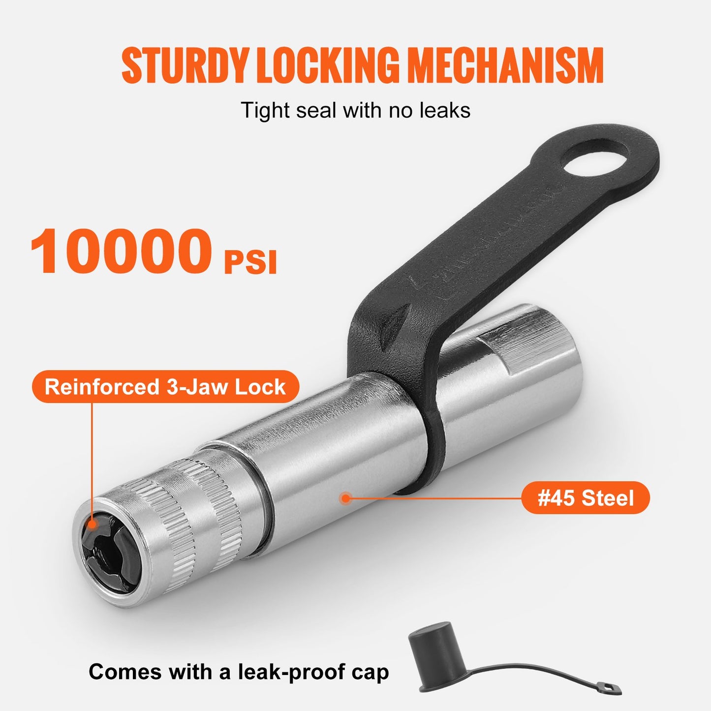 Fettpistolkoppling, 10 000 PSI högtryck, 3-käftslåsning, fettpistolspets med snabbkoppling med slang/Zerk-kopplingar Rengörings-/läckagesäker lock, kompatibel med alla smörjpistoler 1/8" NPT-fettnipplar