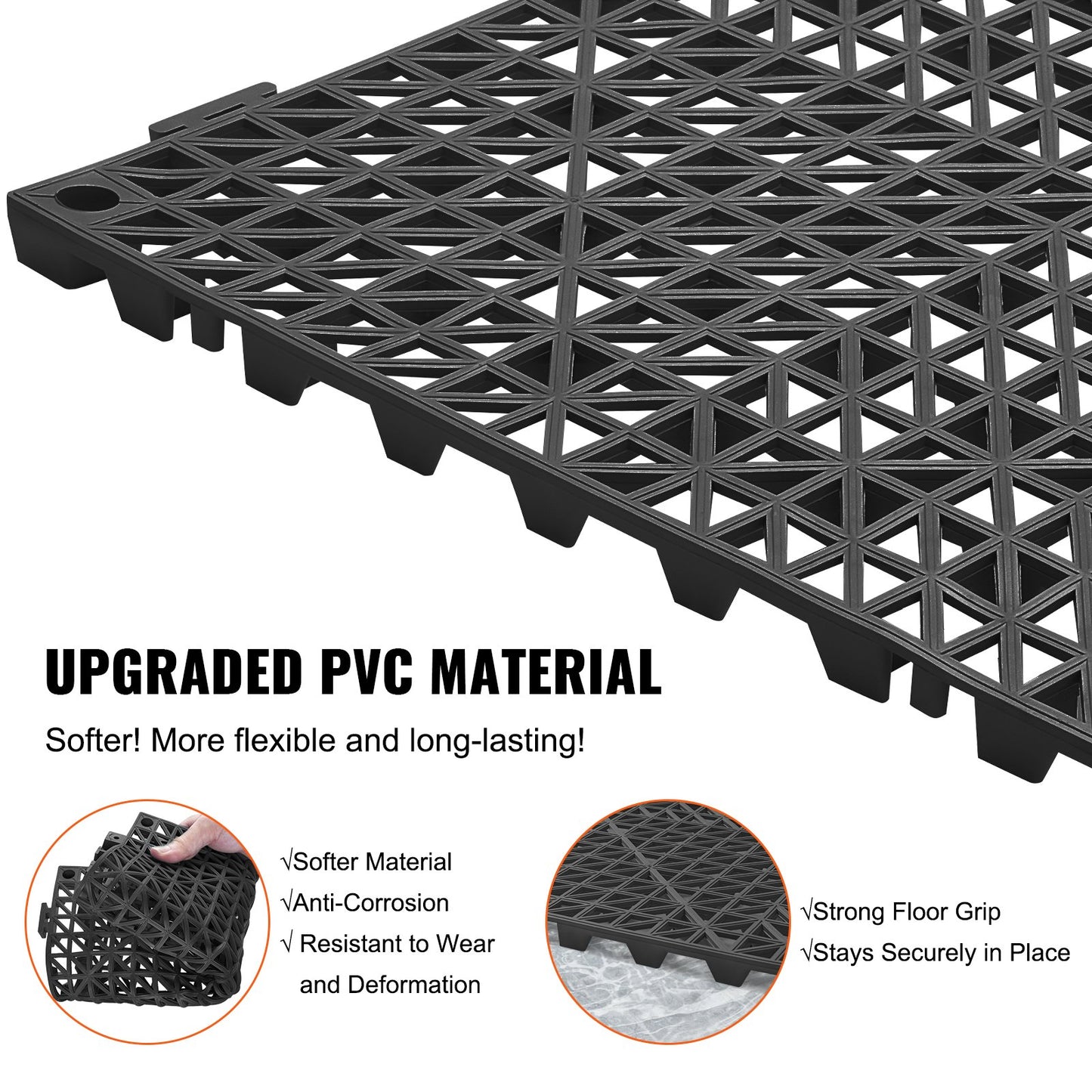 Modular Interlocking Kudde, 50 Pack 30 x 30 cm Skarvning Dräneringsmattor, Mjuk PVC Interlocking Dräneringsgolvplattor, Halkfritt dräneringshål för toalett, badrum, kök, pool, våtområde, svart