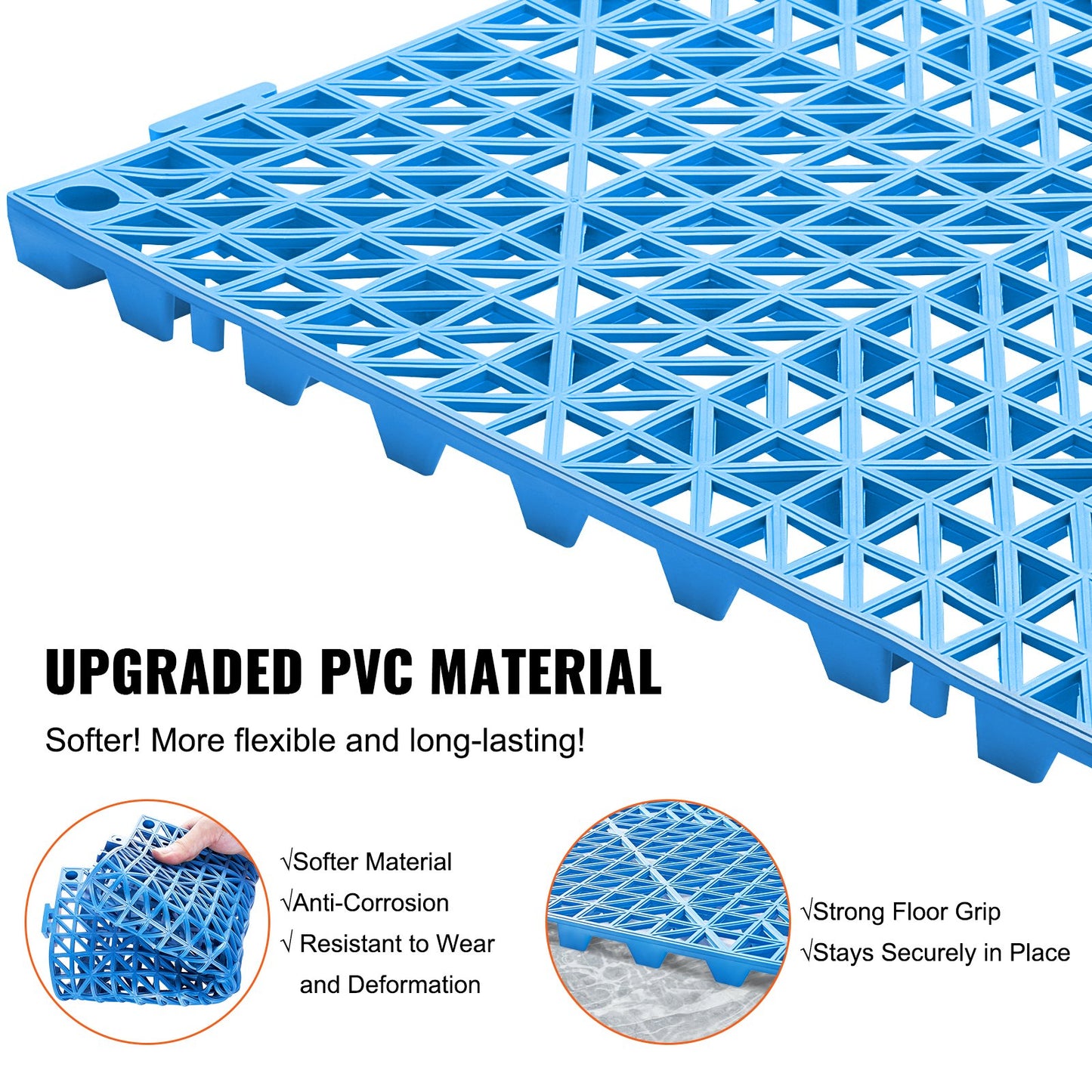Modular Interlocking Pad, 55 Pack 30 x 30 cm Splice Drainage Mats, Soft PVC Interlocking Drainage Floor Tiles, Non-Slip Drainage Holes for Toilet, Bathroom, Kitchen, Pool, Wet Area, Blue