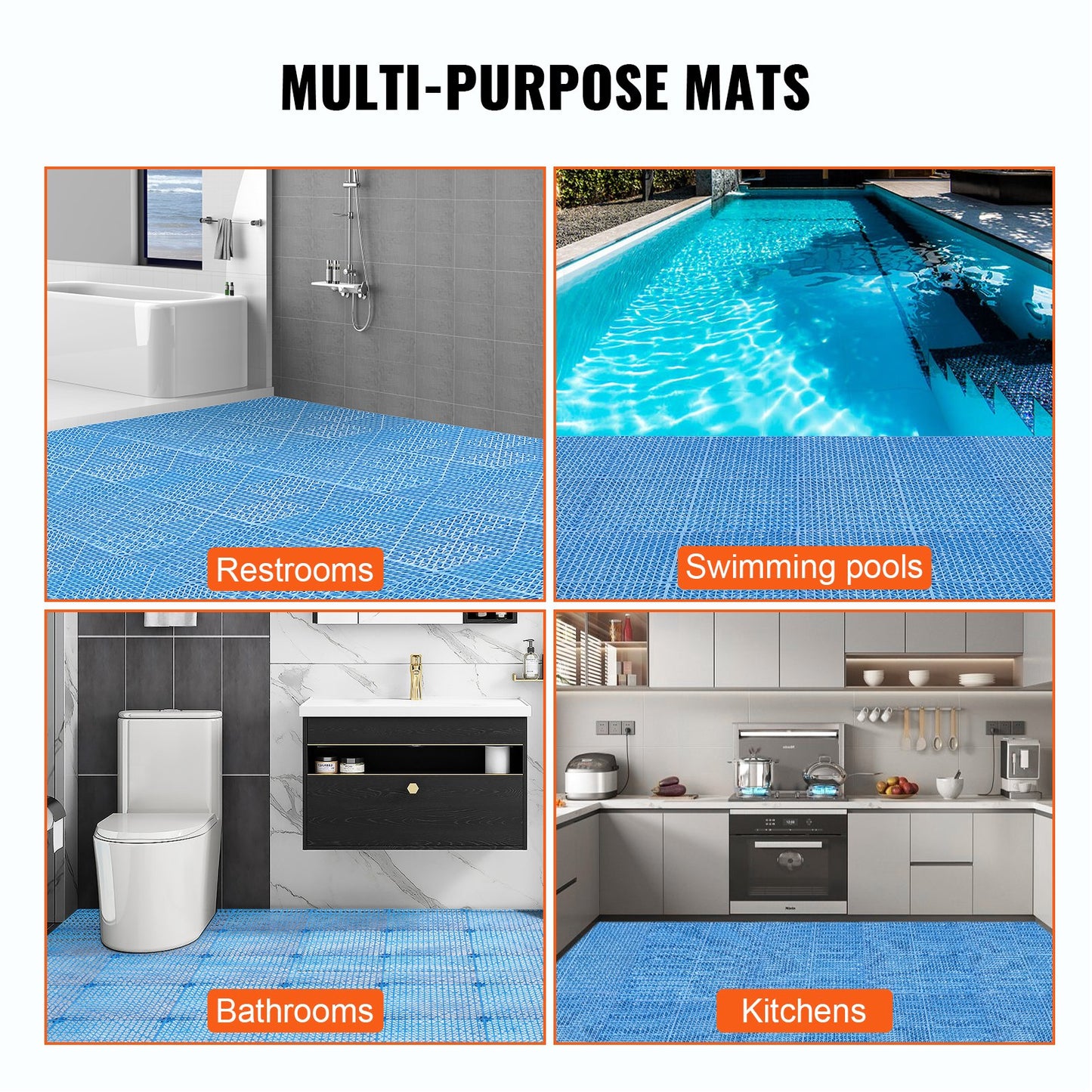Modular Interlocking Pad, 55 Pack 30 x 30 cm Splice Drainage Mats, Soft PVC Interlocking Drainage Floor Tiles, Non-Slip Drainage Holes for Toilet, Bathroom, Kitchen, Pool, Wet Area, Blue
