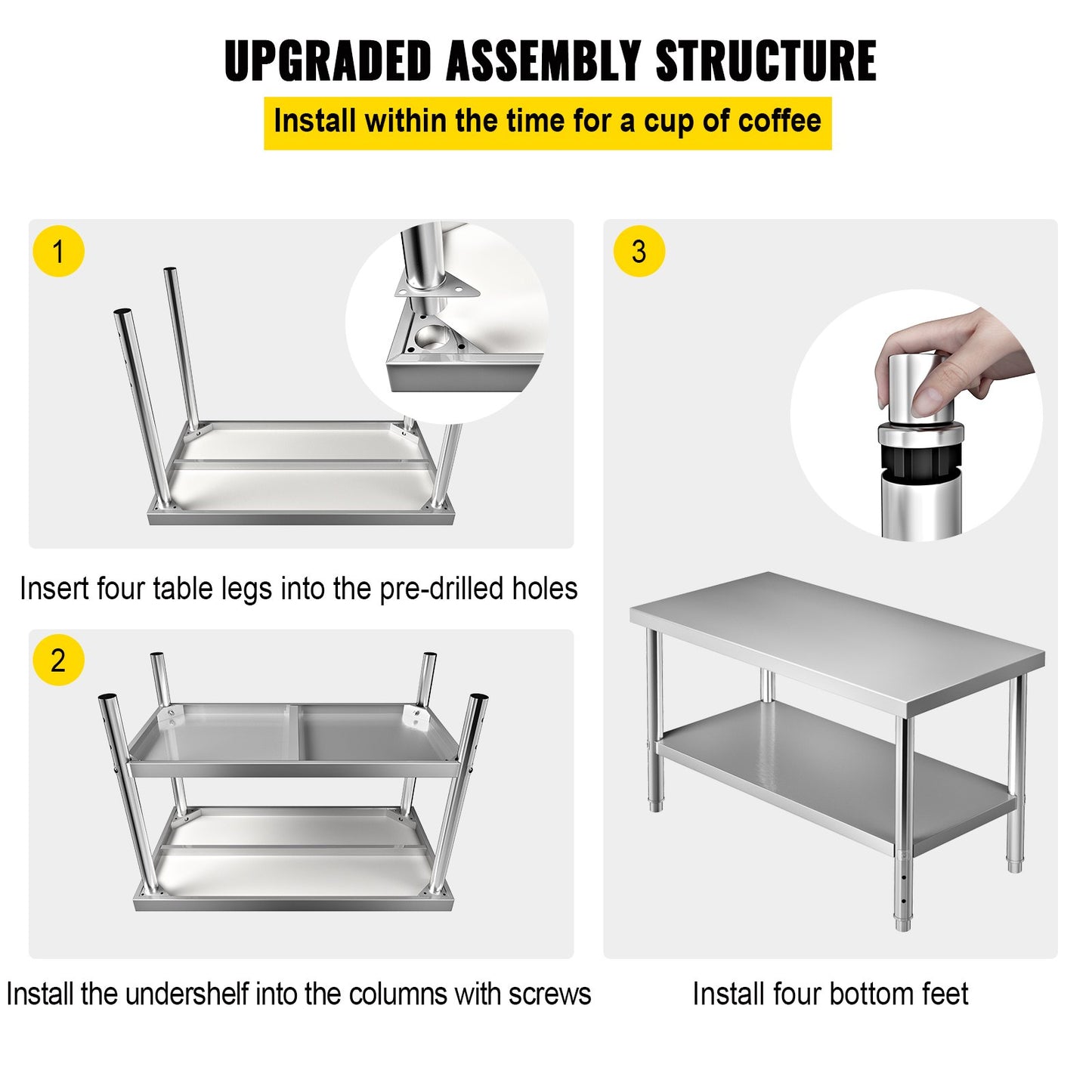 Edelstahl-Vorbereitungstisch, 48 x 30 x 34 Zoll, 550 lbs Tragkraft, robuster Metall-Arbeitstisch mit verstellbarer unterer Ablage, gewerbliche Arbeitsstation für Küche, Restaurant, Garage, Hinterhof