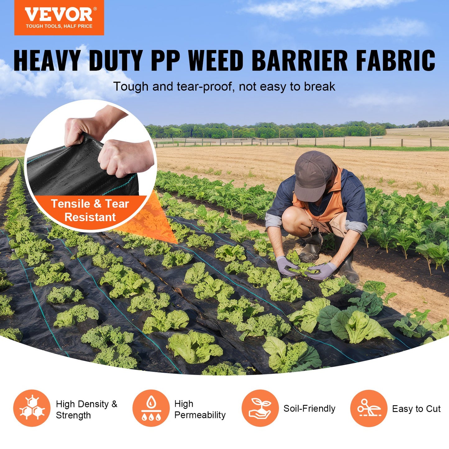 5FTx250FT Premium Heavy Duty Weed Barrier Landscape Fabric, 5OZ Woven Geotextile Fabric Under Gravel, High Permeability for Weed Blocking Weed Mat, Driveway Fabric, Weed Control Garden Cloth