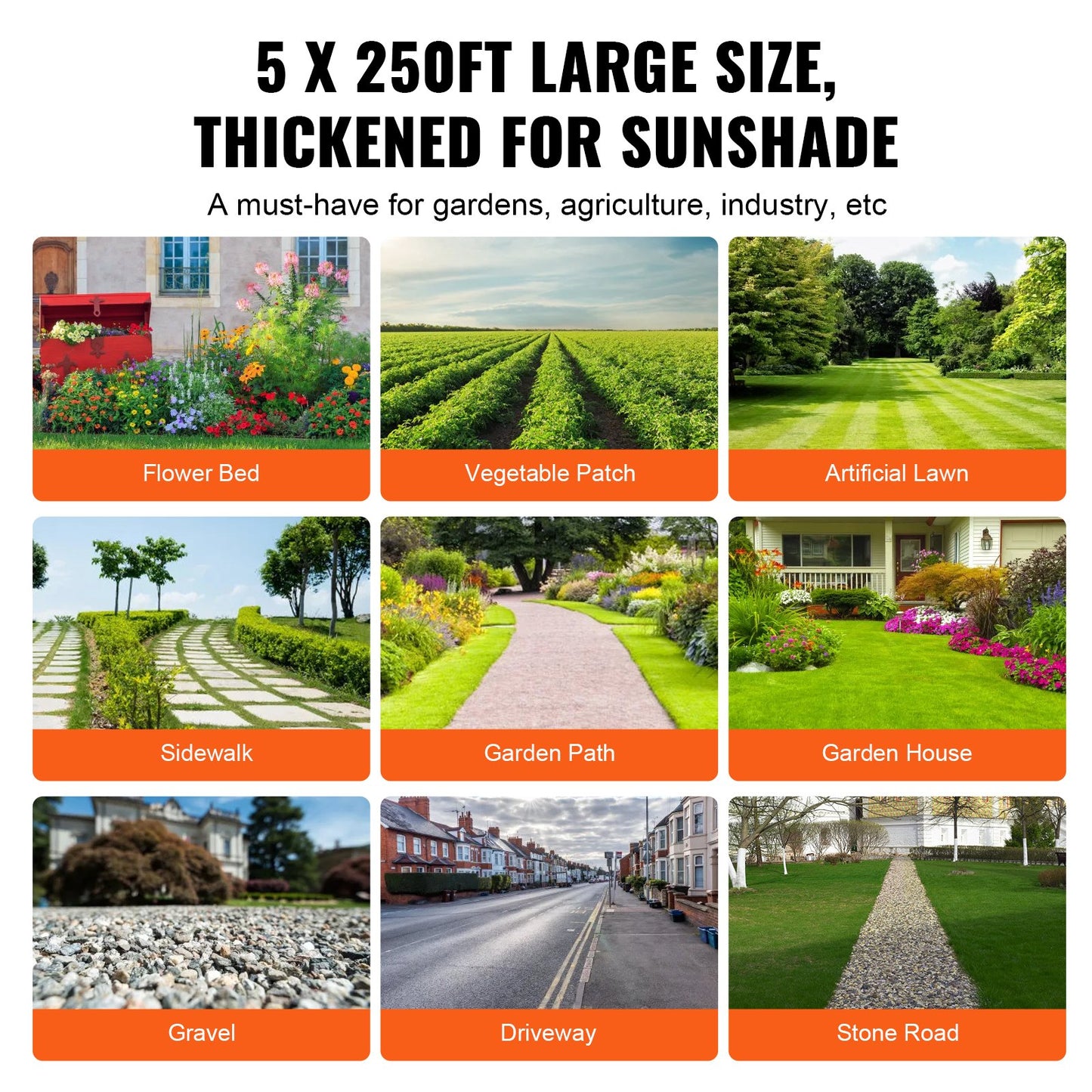 5FTx250FT Premium Heavy Duty Weed Barrier Landscape Fabric, 5OZ Woven Geotextile Fabric Under Gravel, High Permeability for Weed Blocking Weed Mat, Driveway Fabric, Weed Control Garden Cloth