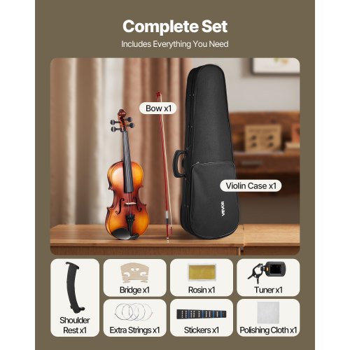 Violin set 355 mm for beginners with case in brown raisin | EU