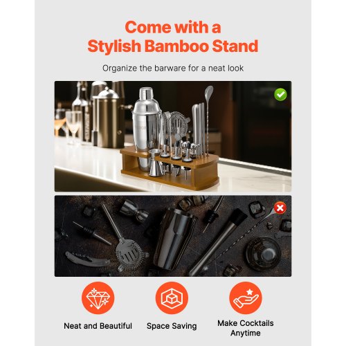 Cocktail Shaker Set 18 Pieces Bartender Kit Stainless Steel Bar Tools Silver | EU