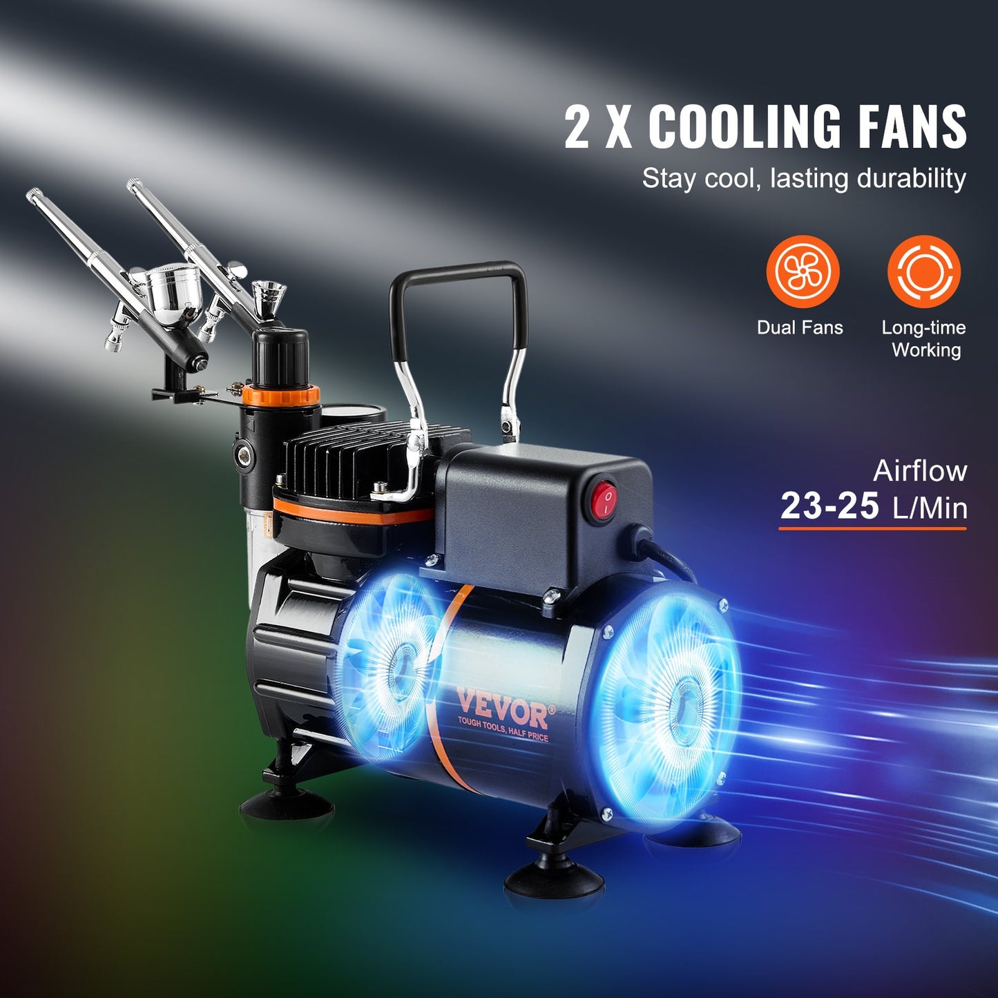 Airbrush Kit Double Fan Air Compressor Airbrushing System Kit 3 Airbrushes