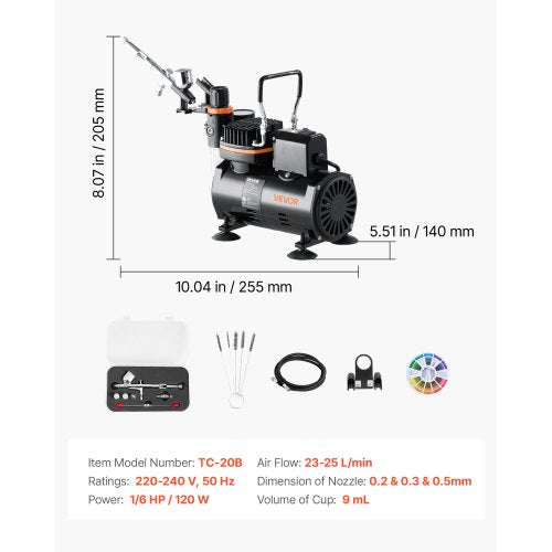 Airbrush Kit Luftborste Kit 1/6 HP Luftkompressor 1 Airbrush 3 Munstycken Slang | EU