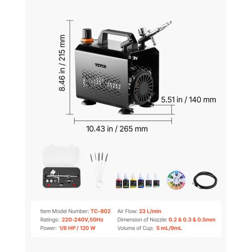 Airbrush-Set Airbrush-Set 1/6 PS Luftkompressor 1 Airbrush 3 Düsen Farbe | EU