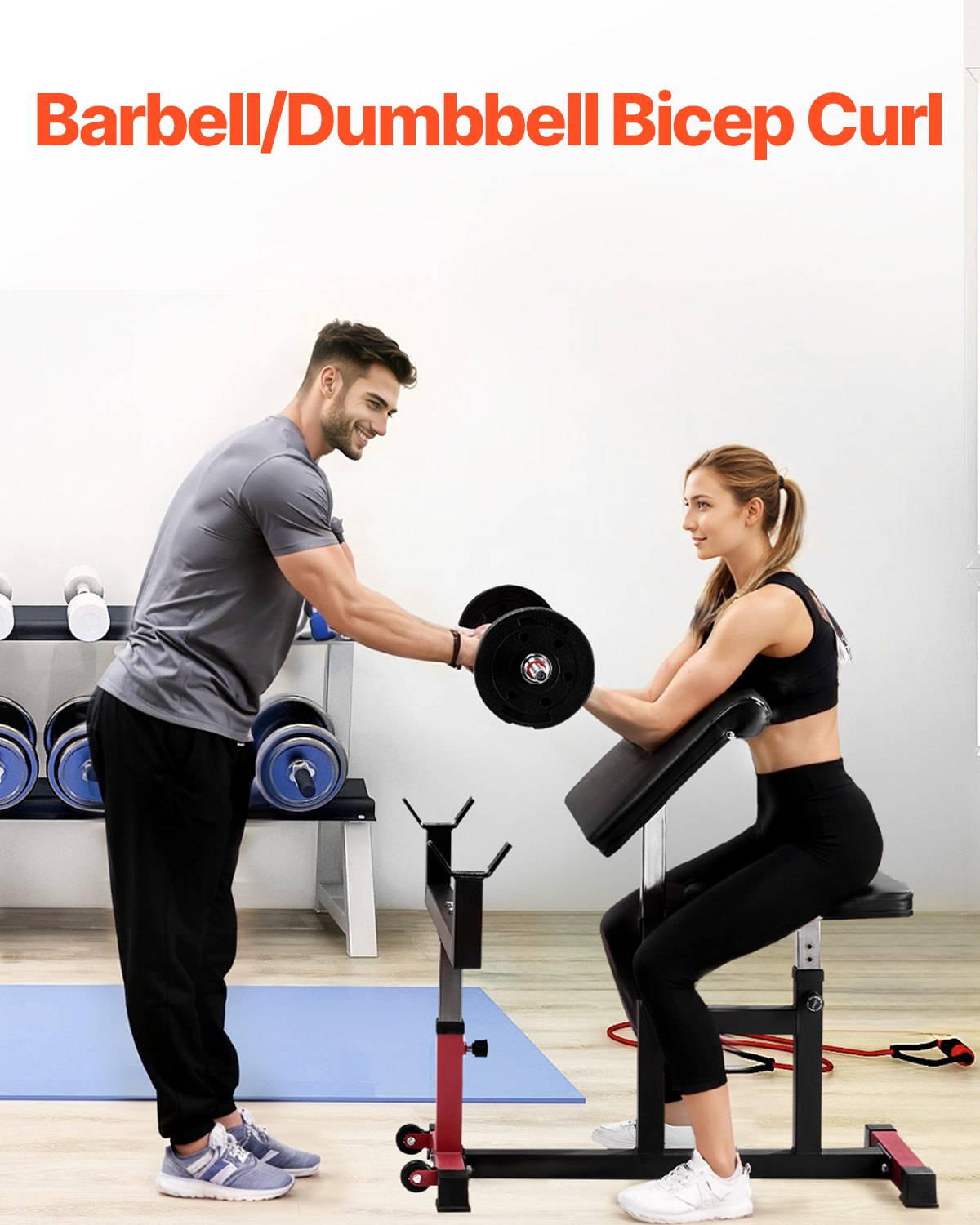 Preacher Curl Bench Justerbar Hemgym Biceps Maskin Skivstång Utrustning