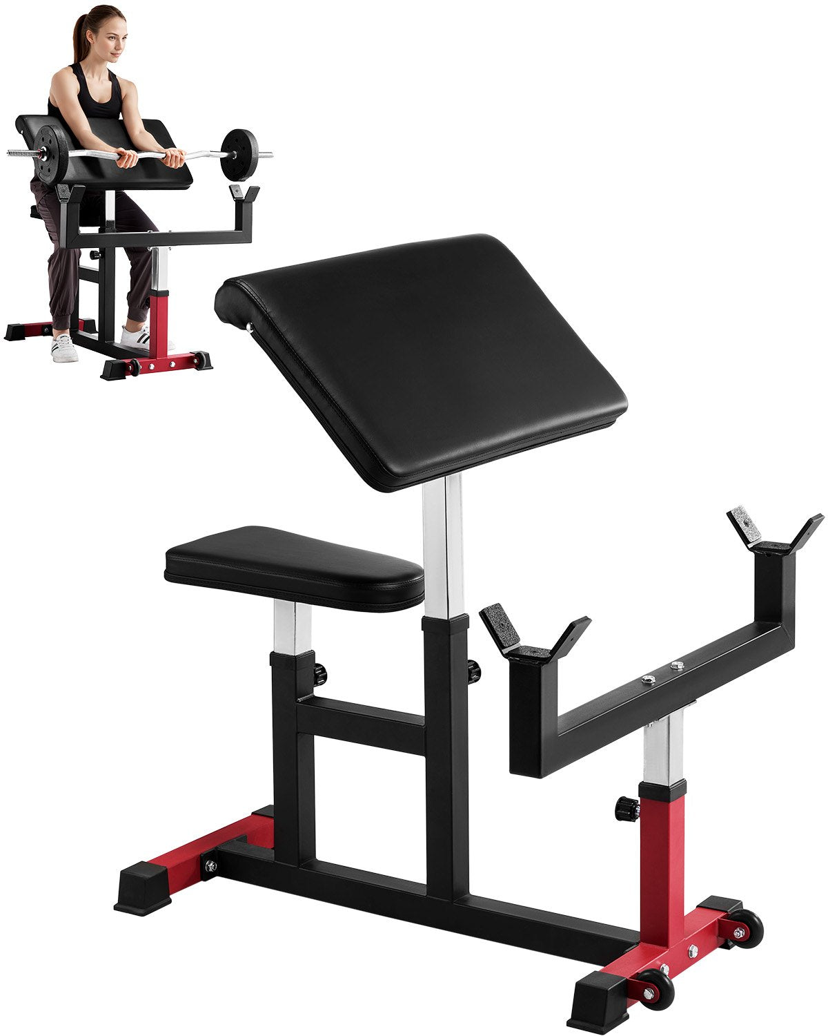 Preacher Curl Bench Justerbar Hemgym Biceps Maskin Skivstång Utrustning