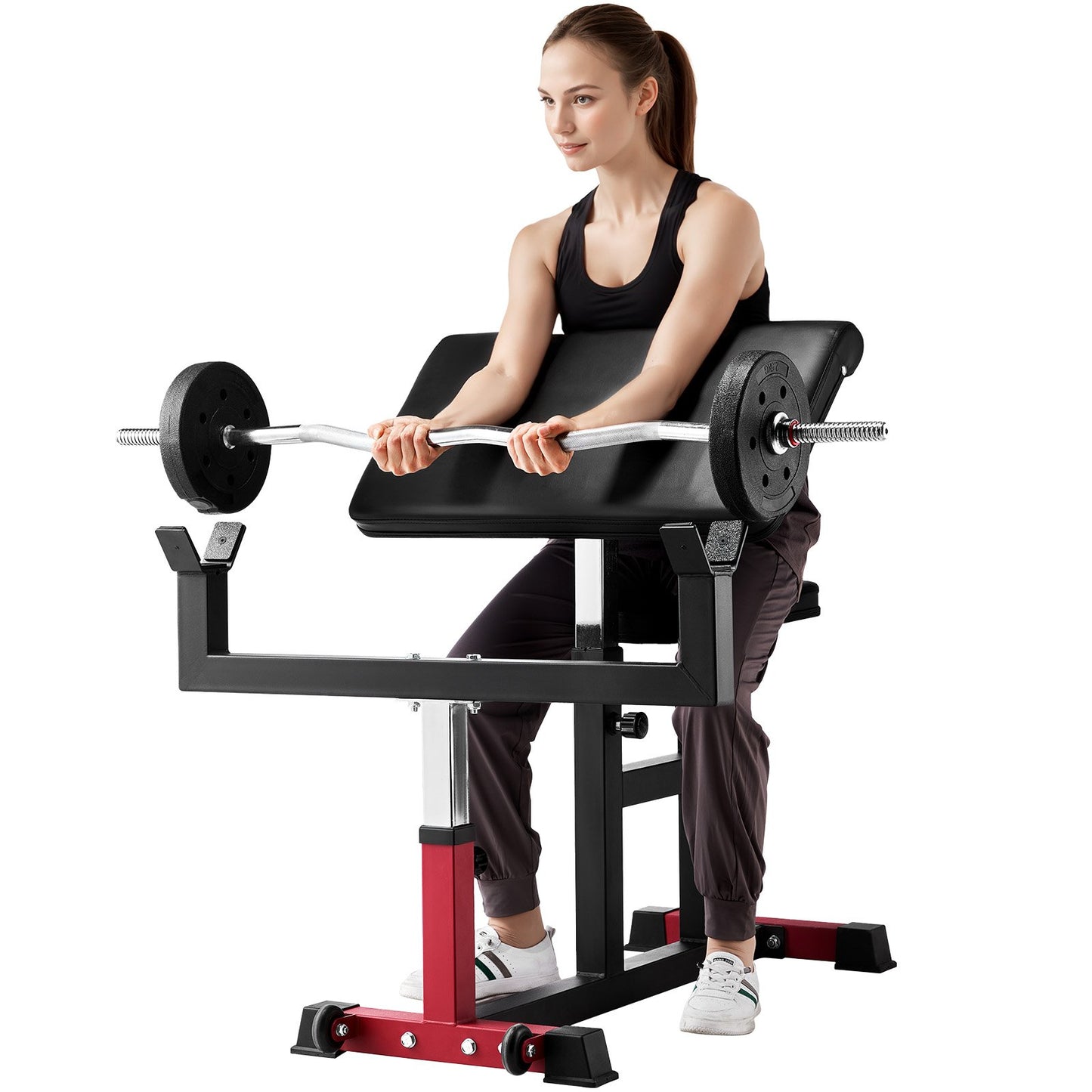 Preacher Curl Bench Justerbar Hemgym Biceps Maskin Skivstång Utrustning