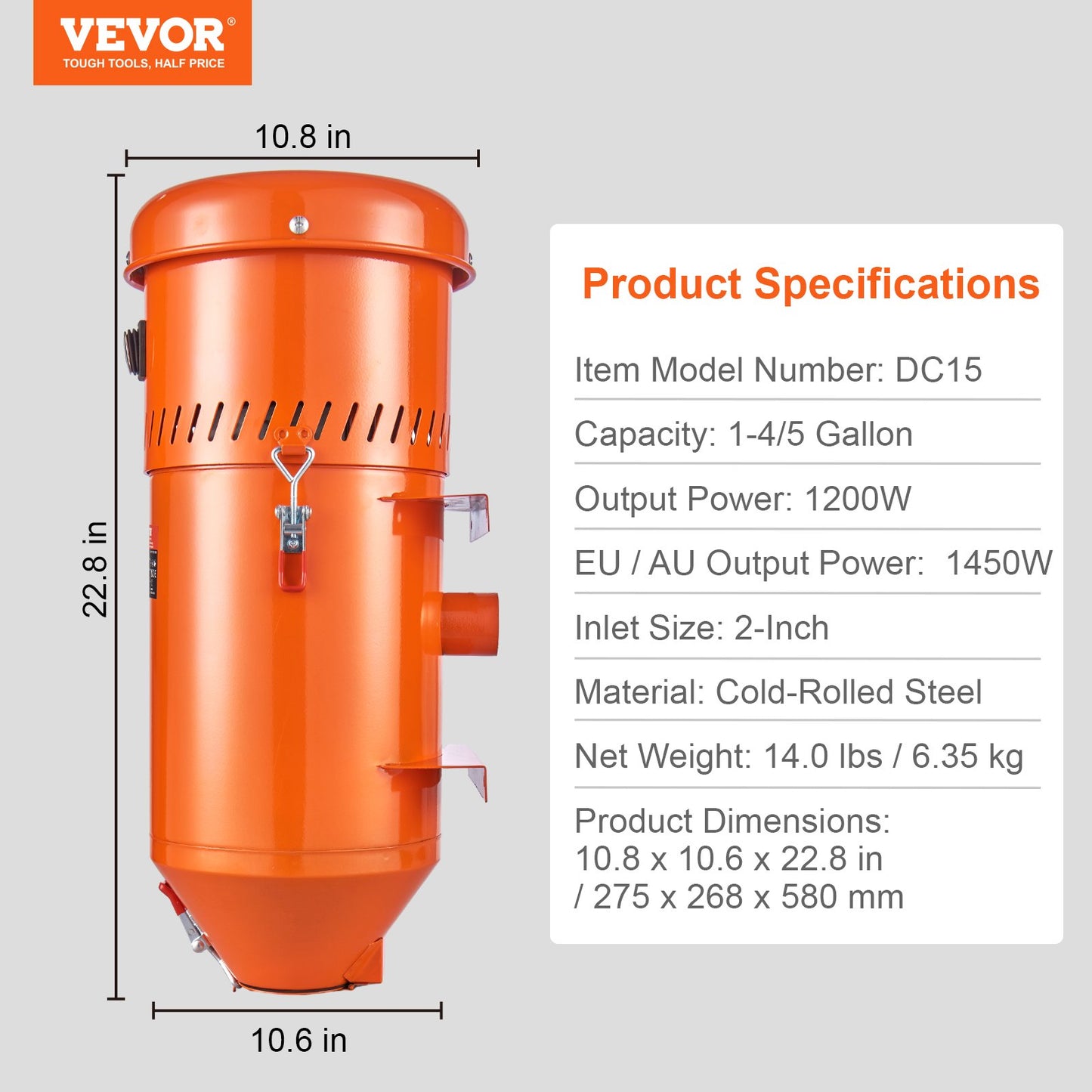 Dust Collection System: 1450W Dust Collector Media Reclaimer med 1,8 gallon kapacitet - Universal passform för sandblästerskåp och mediabläster