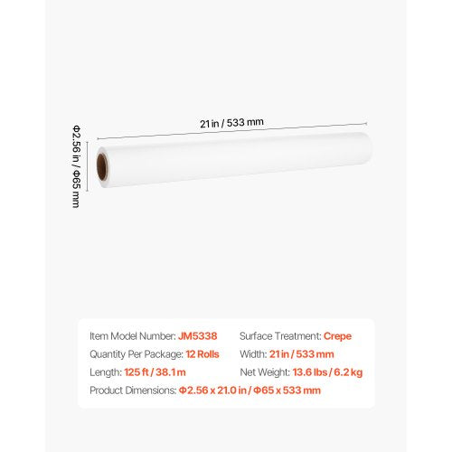 Medicinskt undersökningsbordspapper, 21" x 125 ft Crepe Barrier Cover Rolls (12 st), Engångslakansöverdrag för sängbord, Perfekt för spa, daghem, läkare, kiropraktorer, undersöknings- och massagebord, Vit | EU