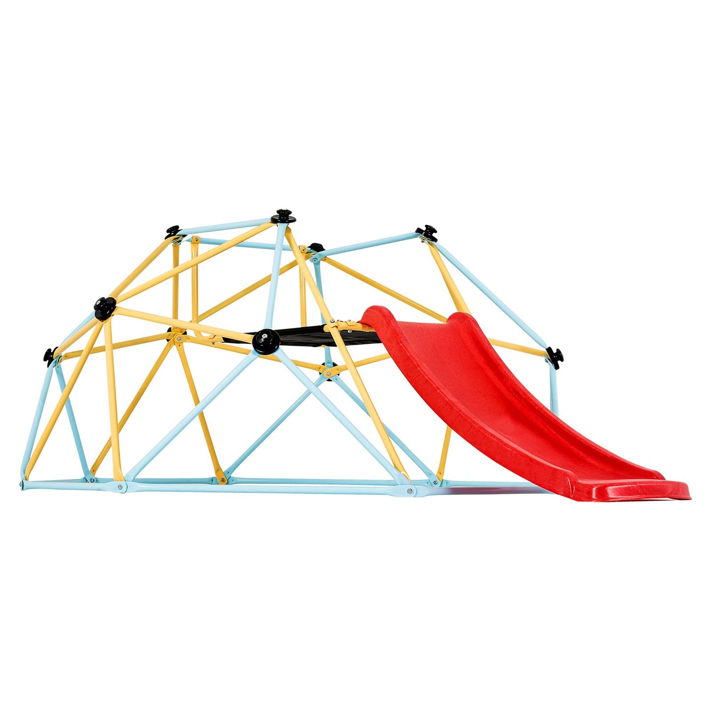 Klätterdome, 8FT geometrisk kupolklättrare med rutschkana, för barn 3 till 9 år gamla, Jungle Gym stöder 600 LBS och enkel montering, med klättergrepp, utomhus- och inomhuslekutrustning för barn