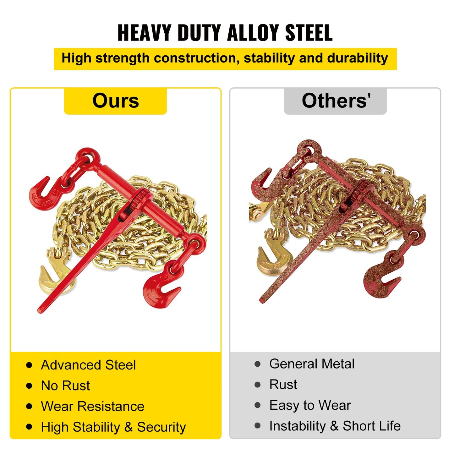 Chain Load Binder, 5/16\" Tie Down Kit med 6600LBS arbetslastkapacitet och två gripkrokar, inkluderar (4) Spärrbindare - (4) 21\' Grade 80 kedjor, transportlastpaket för dragning, bogsering