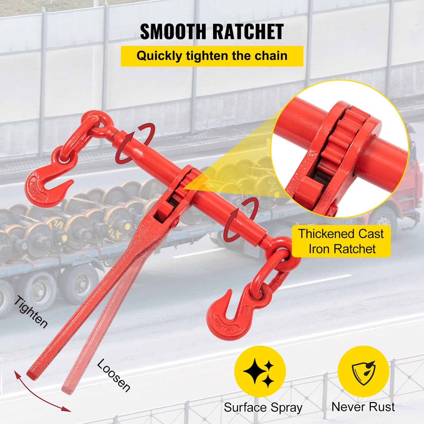 Chain Load Binder, 5/16\" Tie Down Kit med 6600LBS arbetslastkapacitet och två gripkrokar, inkluderar (4) Spärrbindare - (4) 21\' Grade 80 kedjor, transportlastpaket för dragning, bogsering