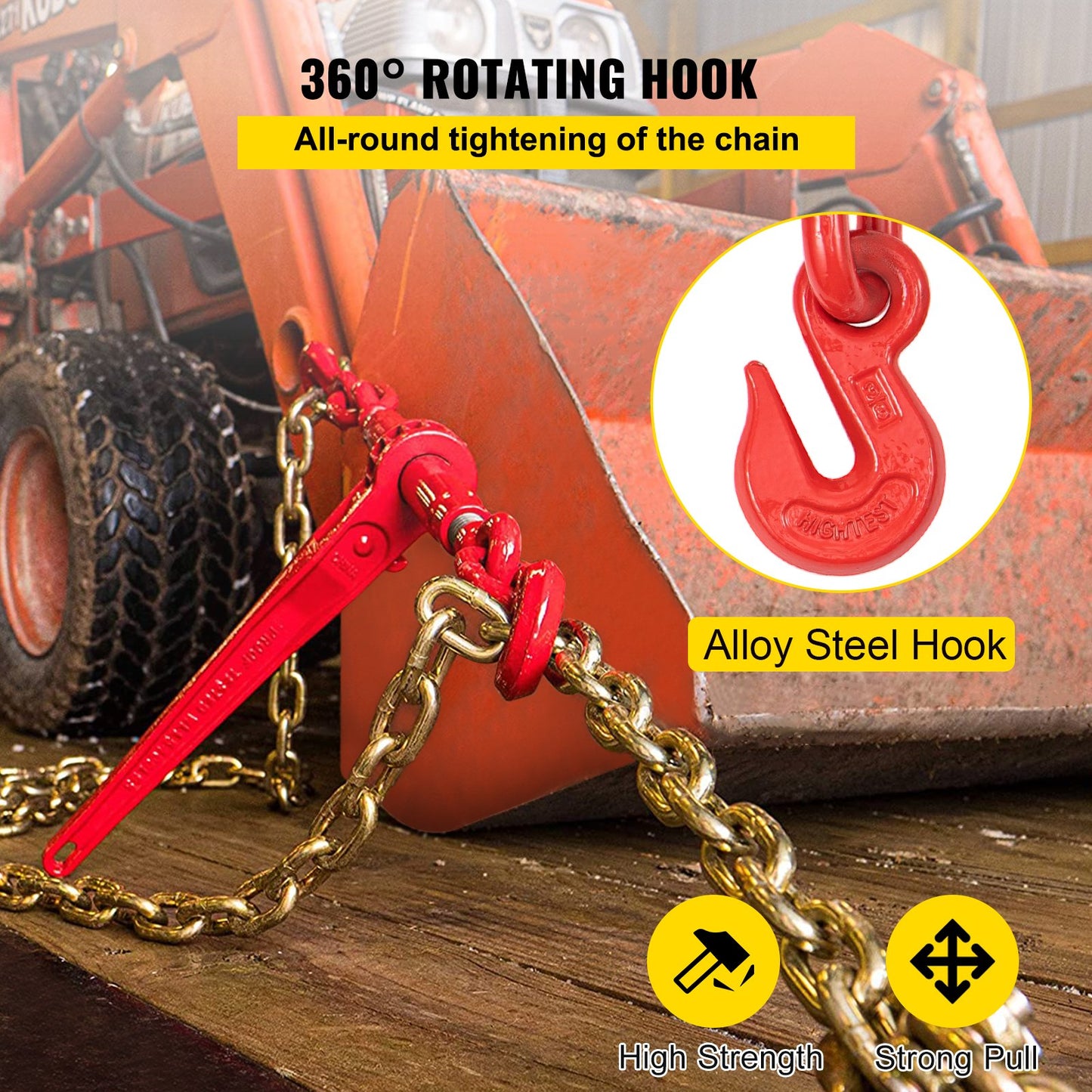 Chain Load Binder, 5/16\" Tie Down Kit med 6600LBS arbetslastkapacitet och två gripkrokar, inkluderar (4) Spärrbindare - (4) 21\' Grade 80 kedjor, transportlastpaket för dragning, bogsering
