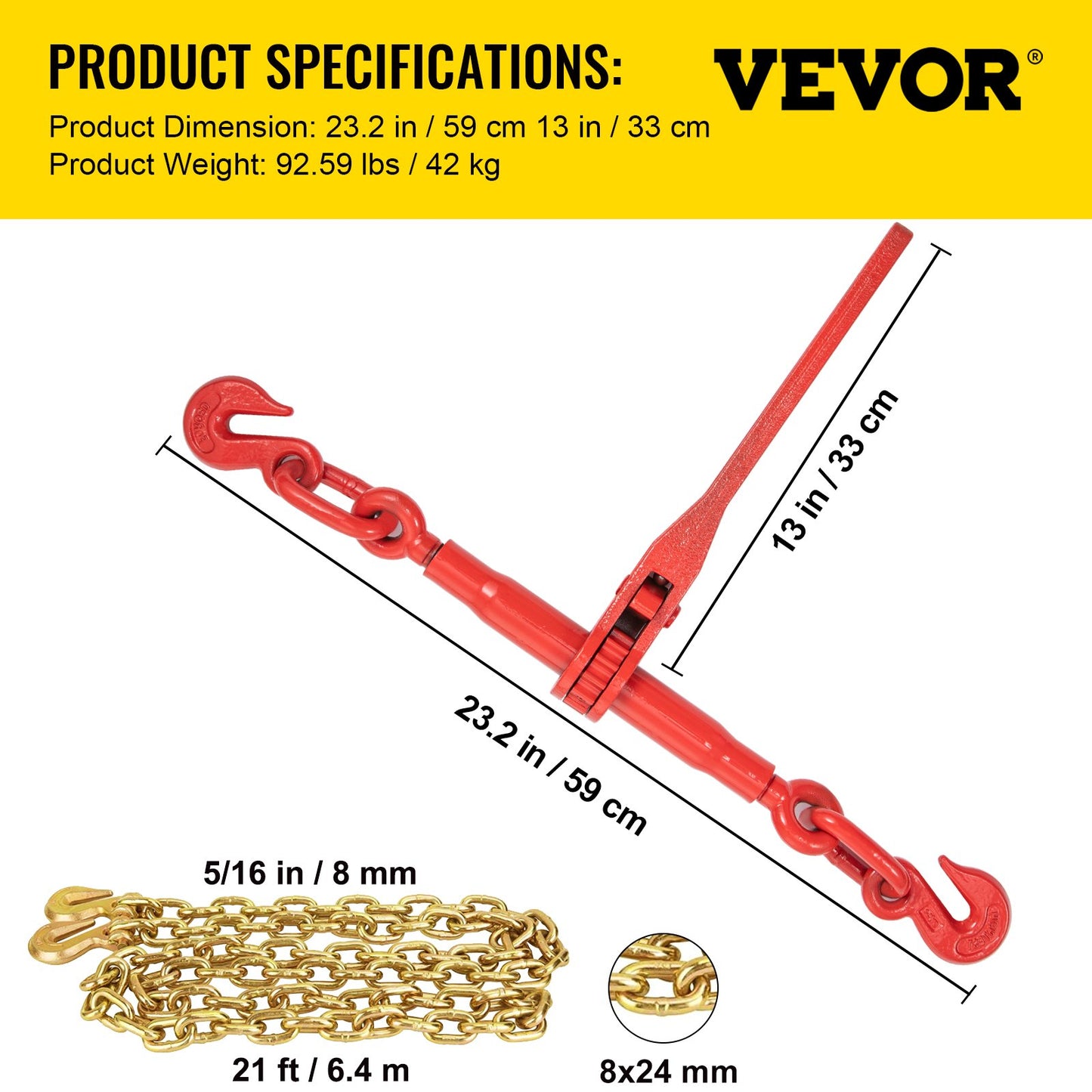 Chain Load Binder, 5/16\" Tie Down Kit med 6600LBS arbetslastkapacitet och två gripkrokar, inkluderar (4) Spärrbindare - (4) 21\' Grade 80 kedjor, transportlastpaket för dragning, bogsering