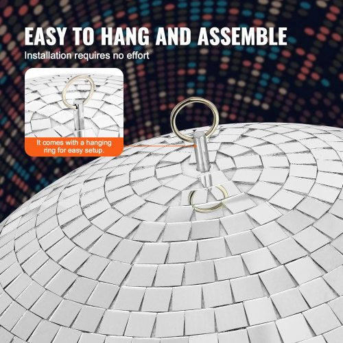 Mirror Disco Ball 16 In Silver Party Large Disco Ball with Hanging Ring | EU
