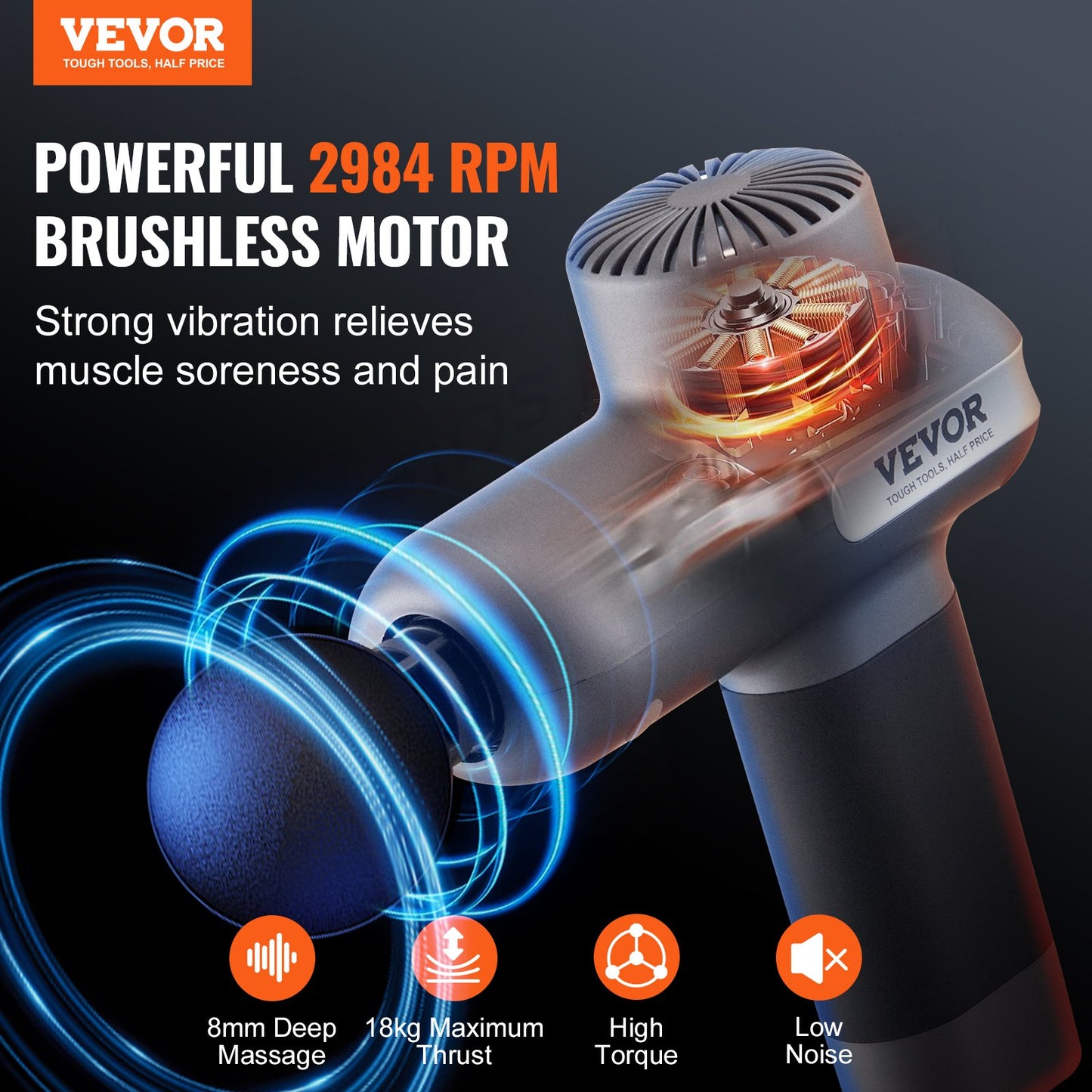 Massage Gun Deep Tissue Percussion Muscle Massager med 5 hastigheter 6 huvuden