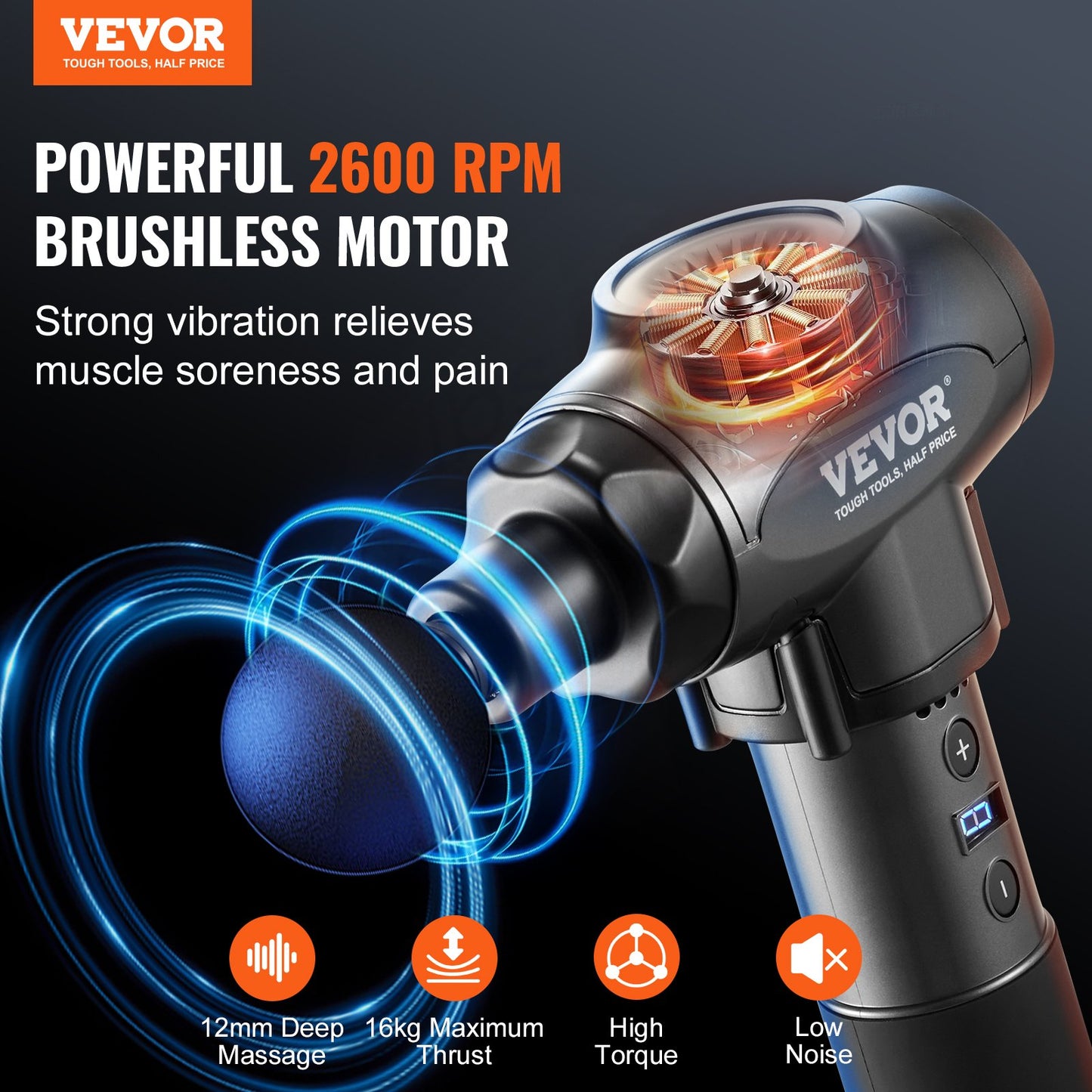 Massage Gun Deep Tissue Percussion Muscle Massager med 9 hastigheter 6 huvuden