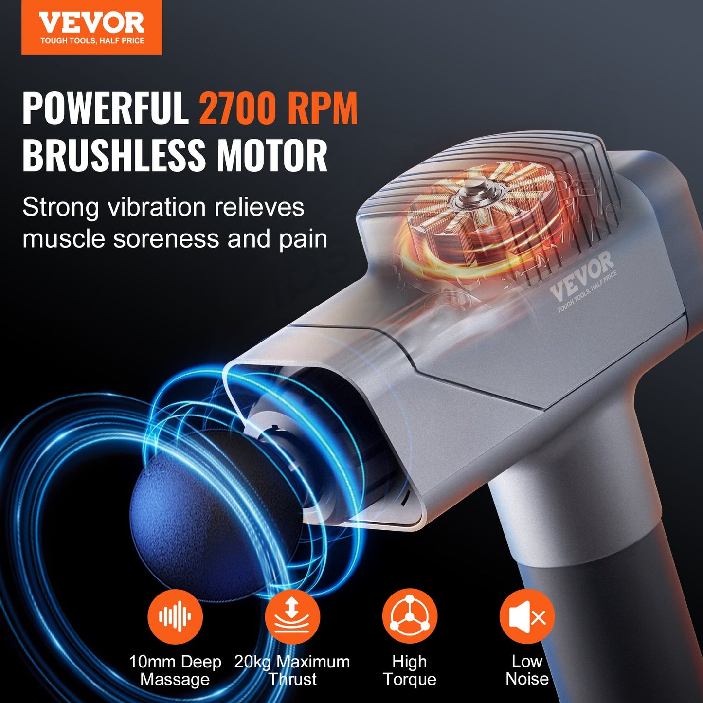 Massage Gun Deep Tissue Percussion Muscle Massager med 8 hastigheter 6 huvuden