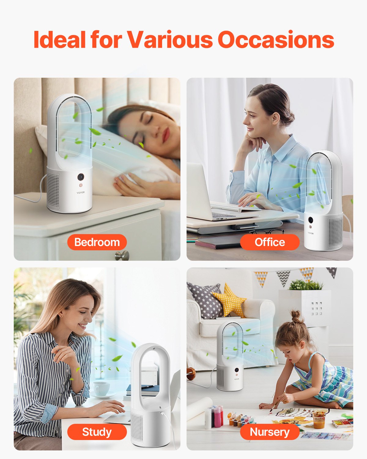 Tragbarer flügelloser Tischventilator, 12,99 Zoll, 6-Gang-Laufruhig, für Schlafzimmer und Büro