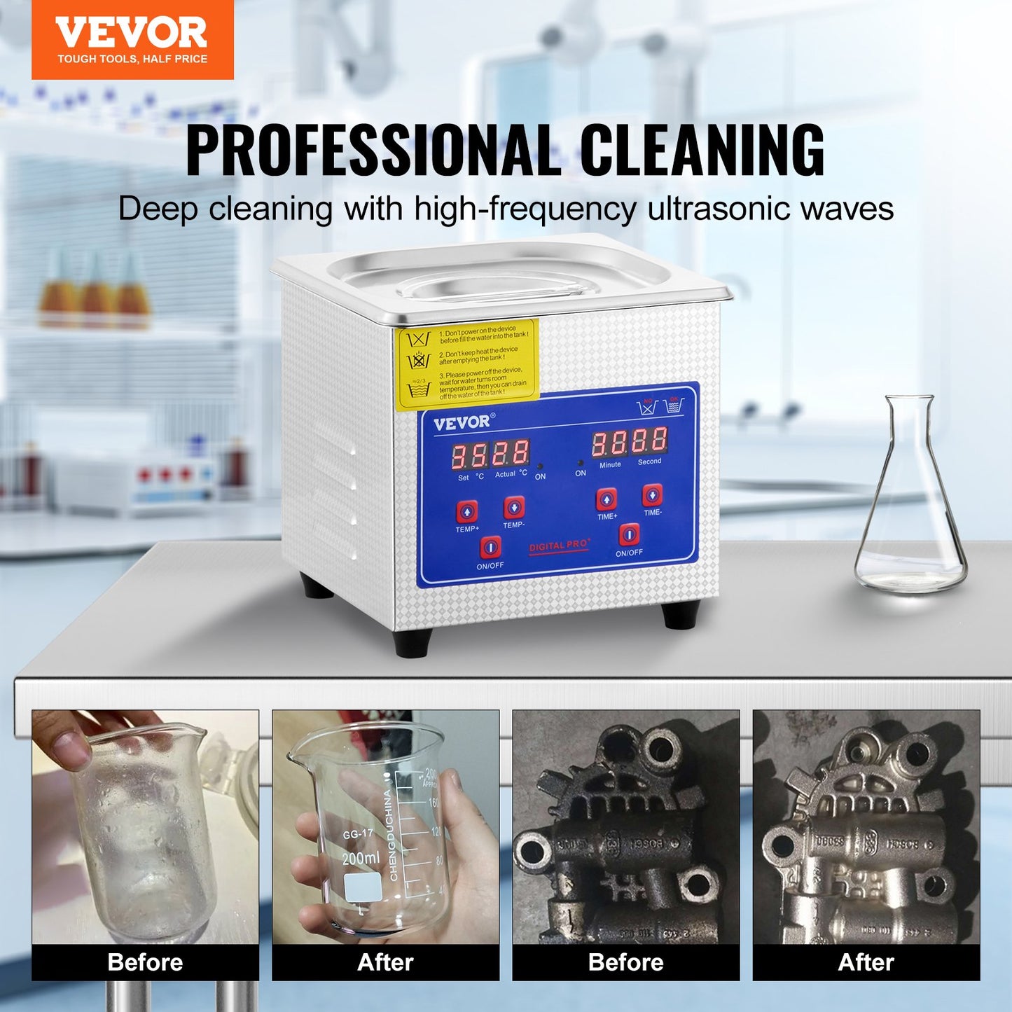 1.3L Ultrasonic Cleaner, Stainless Steel, Ultrasonic Cleaner Digital Heater Timer Jewelry Cleaner for Commercial Home Use (1.3L)