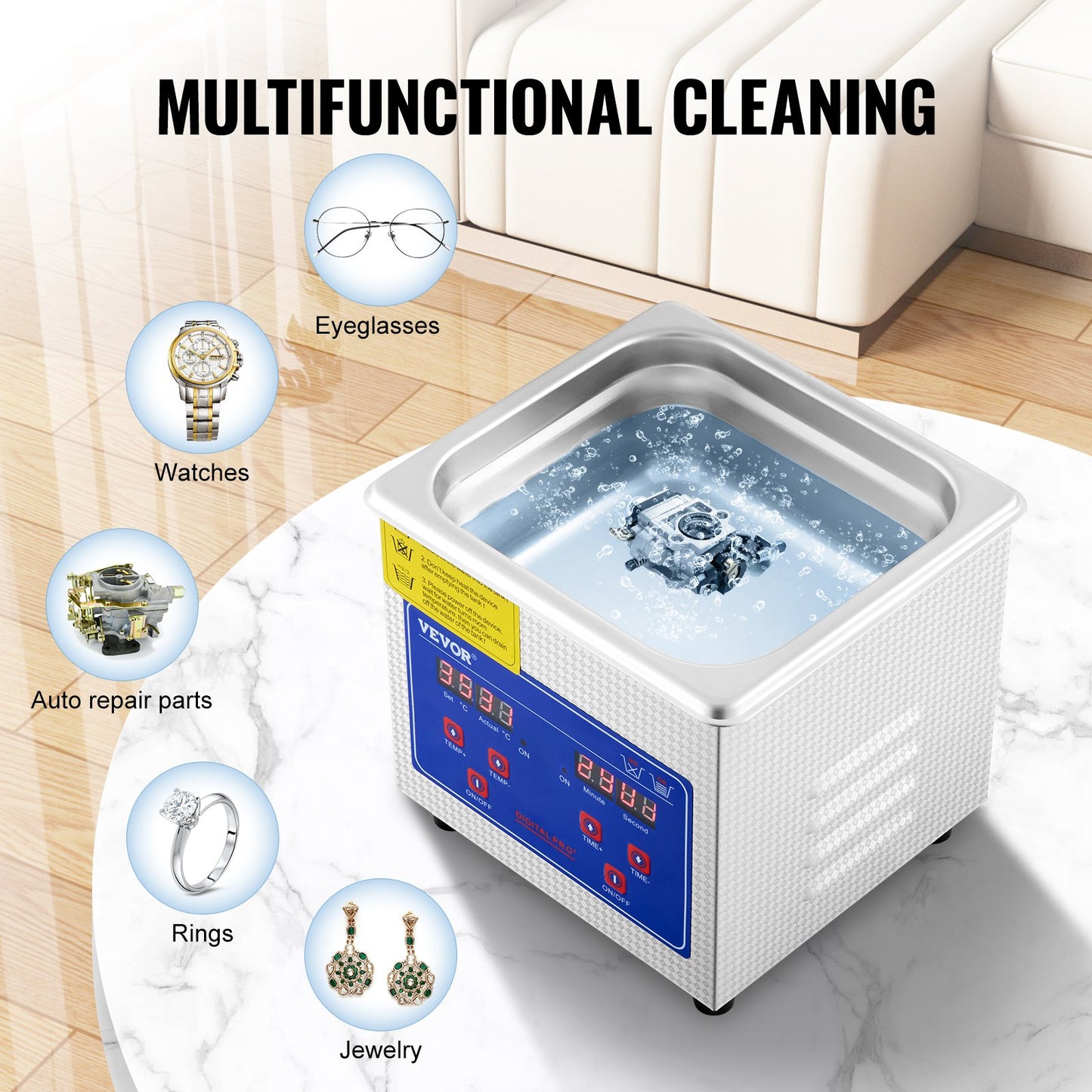 1.3L Ultrasonic Cleaner, Stainless Steel, Ultrasonic Cleaner Digital Heater Timer Jewelry Cleaner for Commercial Home Use (1.3L)