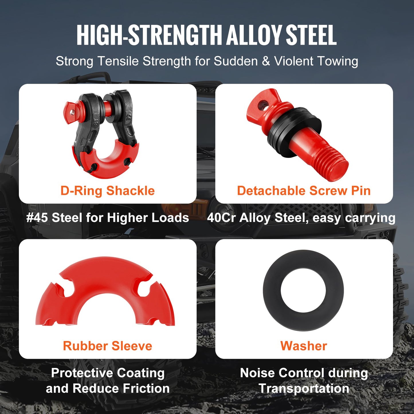 2-pack 3/4" D-ring shackle with 7/8" screw pin 66139 lbs breaking strength