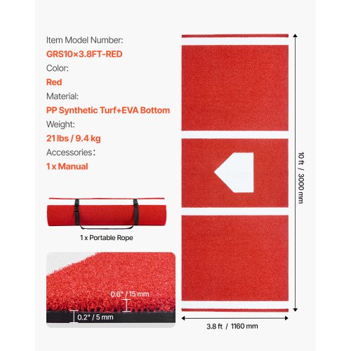 300x116cm Baseball Mat Softball Mat Outdoor Training Red | EU